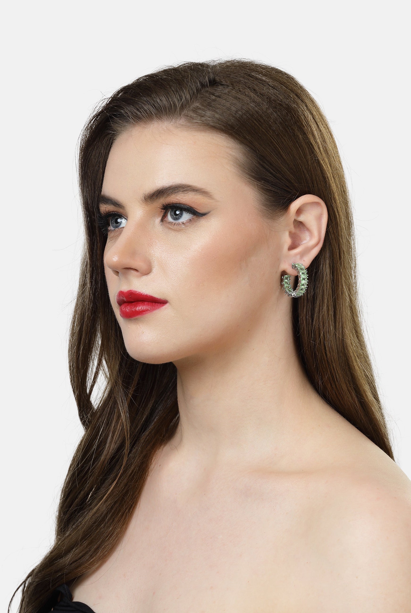 Pale Green Light Green C-shaped Dainty Hoops, Image 4 of 4