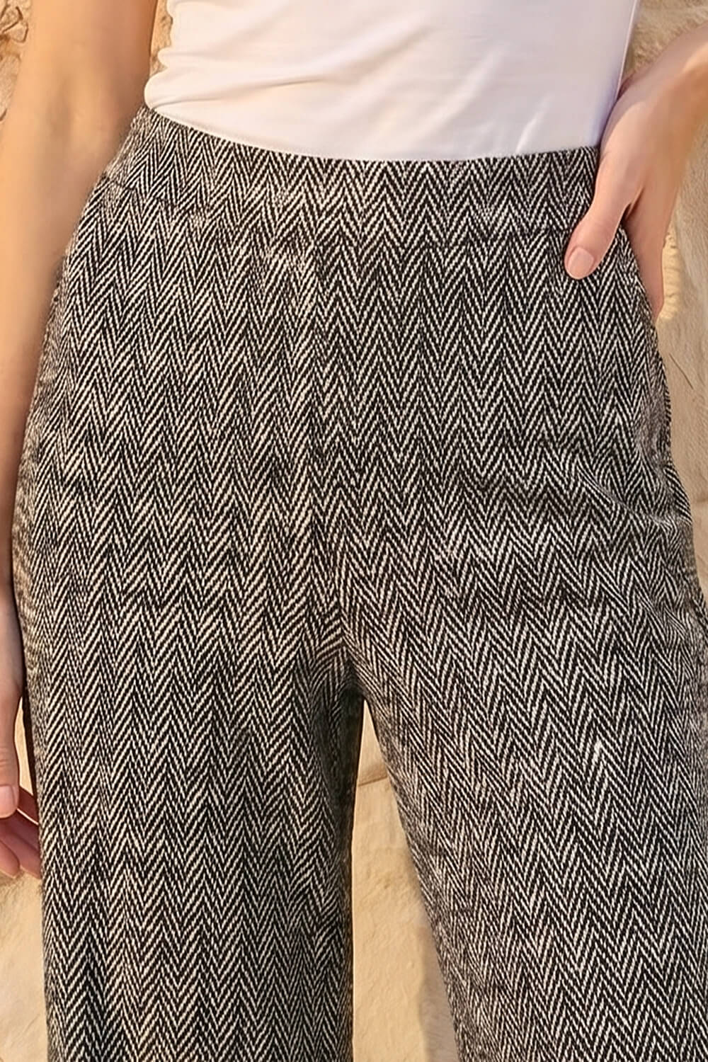 Grey Herringbone Stretch Trouser, Image 5 of 5