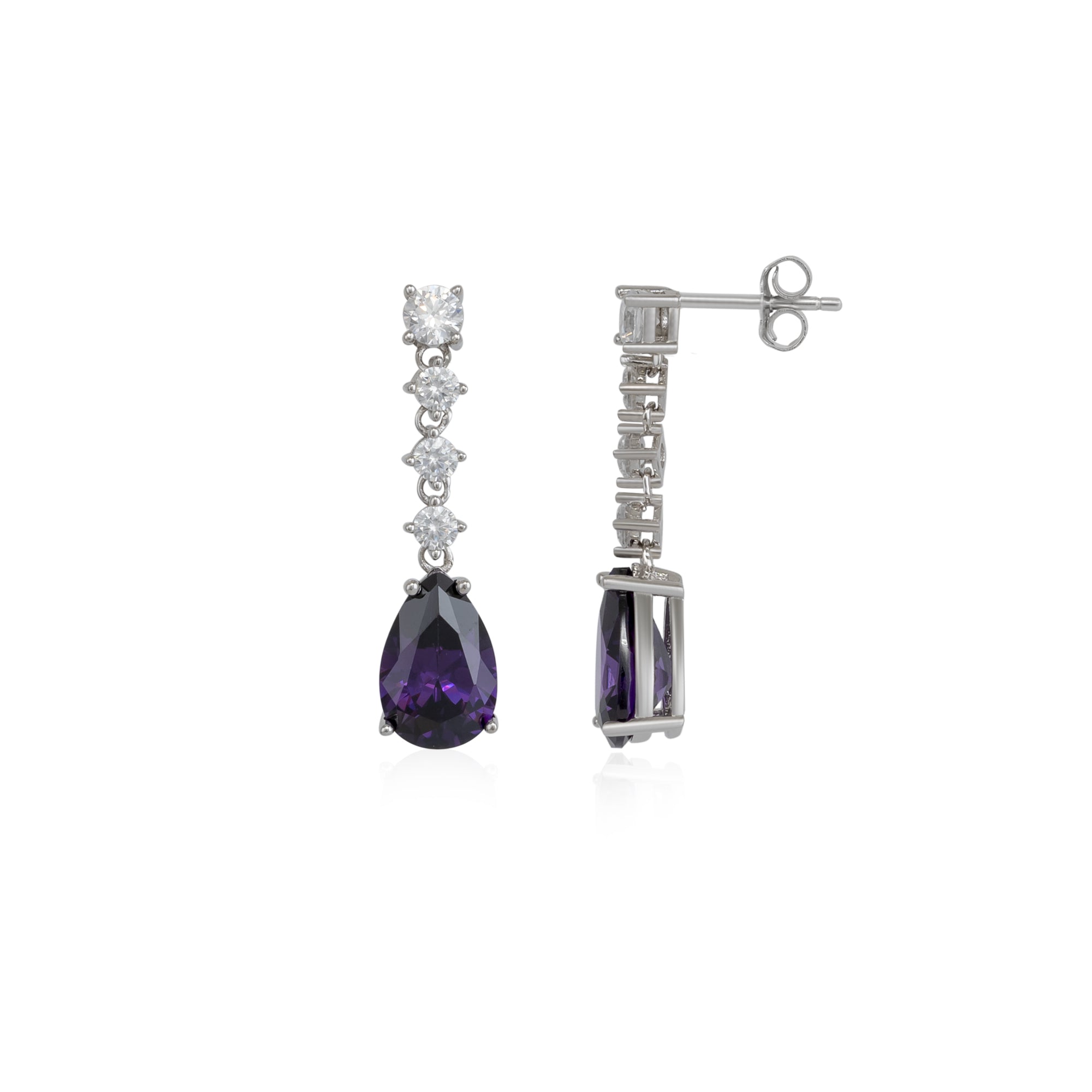 Silver Spero Silver Pear Shape Amethyst Sterling Silver Drop Earrings, Image 1 of 4
