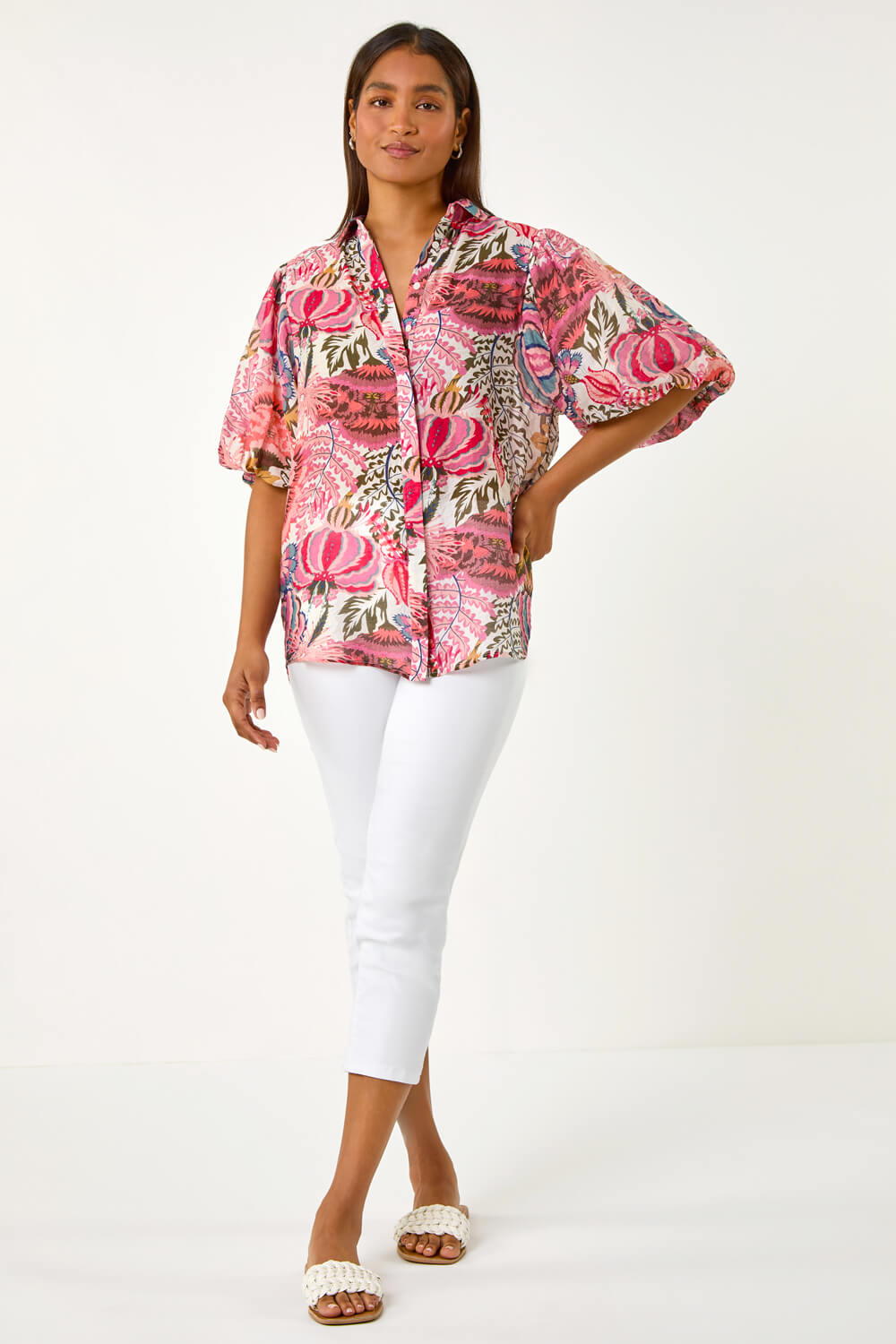Satin Digital Print Puff Sleeve Shirt With Crimson Yellow Flared Fit Trouser