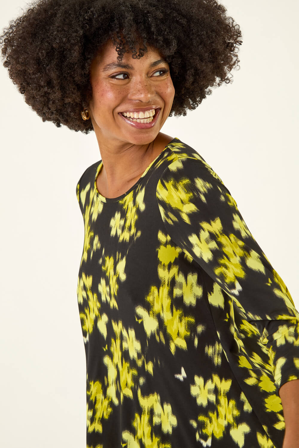 Yellow Floral Print Hanky Hem Top, Image 5 of 5