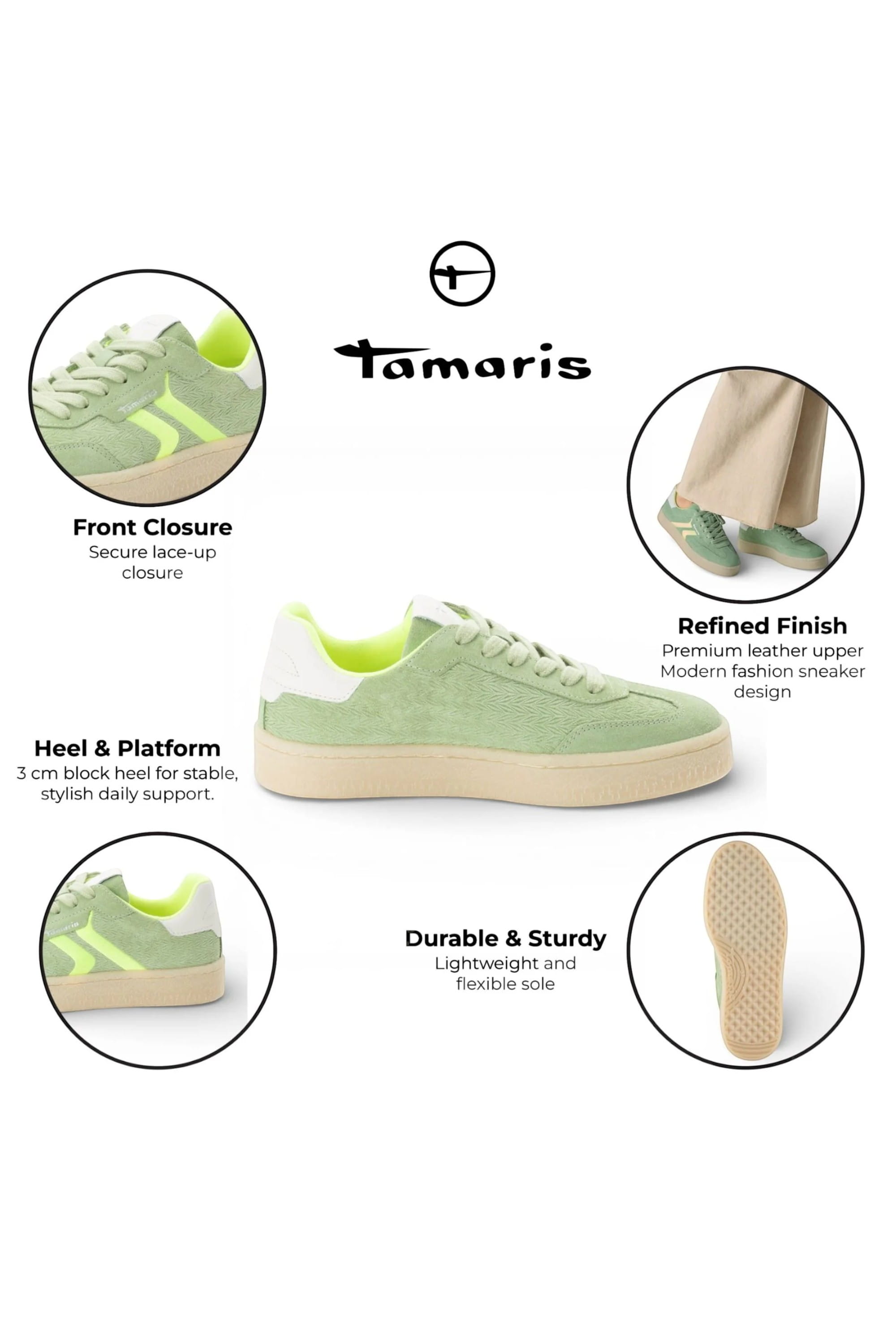 Green Tamaris Green Tamaris Womens Green Neon Stripe Sneaker, Image 2 of 8