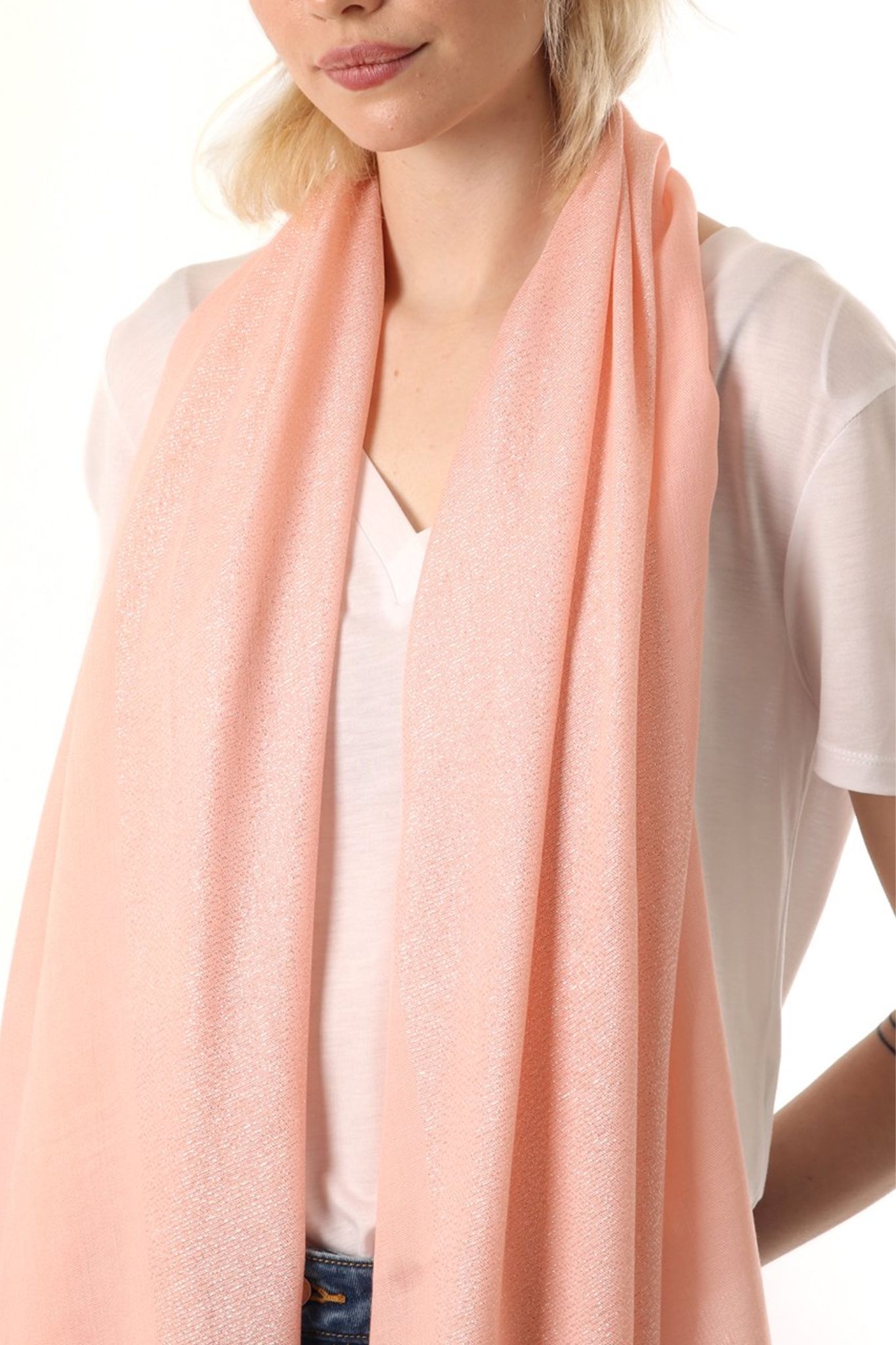 Light Pink Plain Glitter Lightweight Evening Scarf, Image 3 of 3