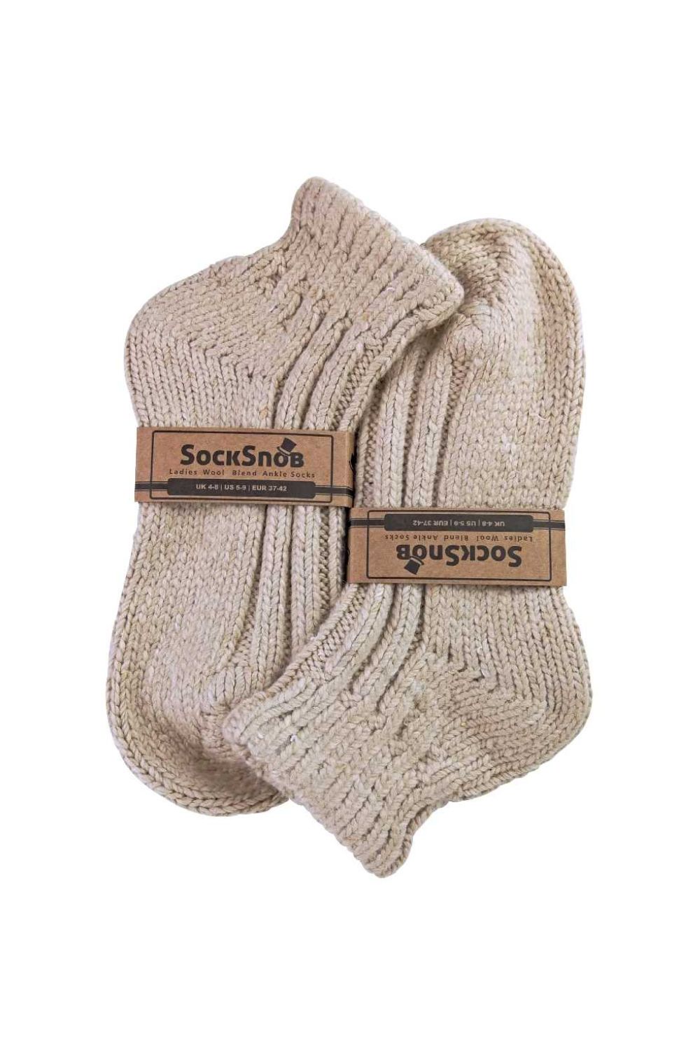 Beige 1 Pack Ladies Chunky Ribbed Low Cut Wool Blend Ankle Socks, Image 2 of 5