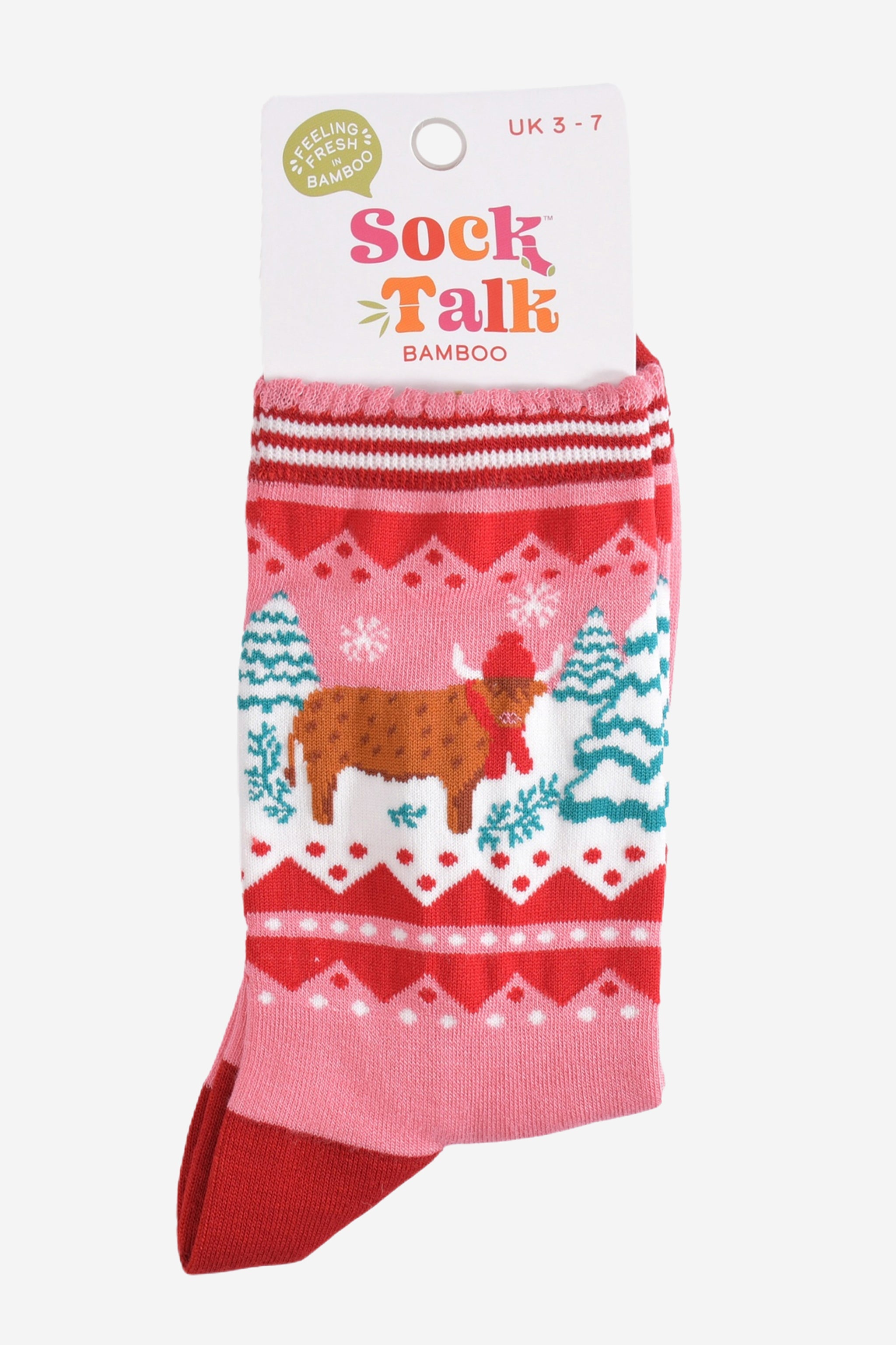 Pink Highland Cow Christmas Bamboo Socks, Image 5 of 5