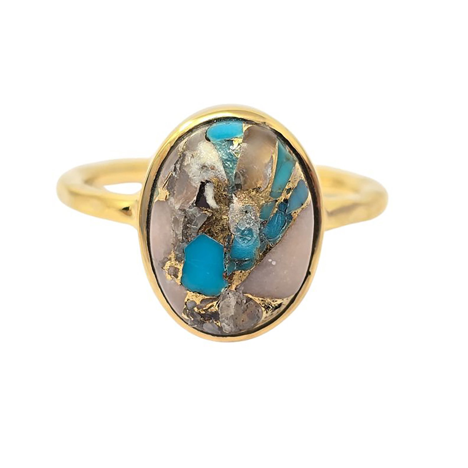 Gold Statement Opal Turquoise Gemstone Gold Vermeil Ring, Image 1 of 2