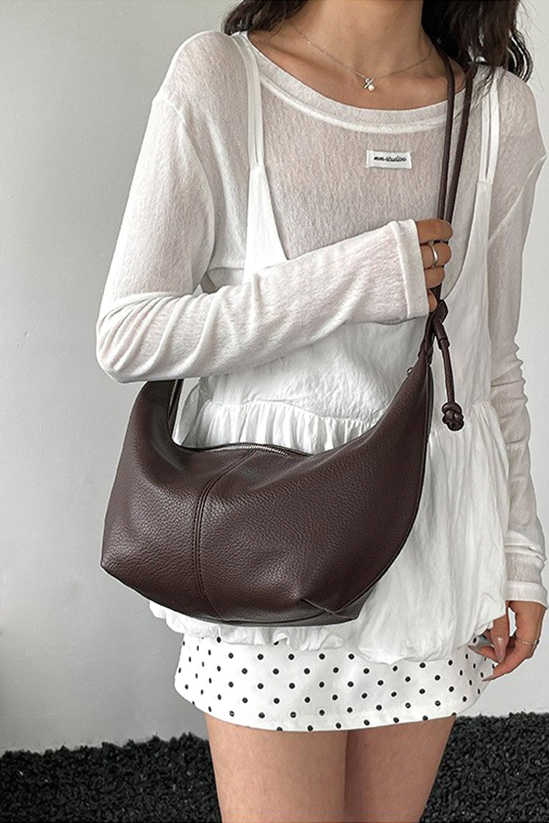 Brown Crescent Shoulder Bag With Flower Charm, Image 1 of 3
