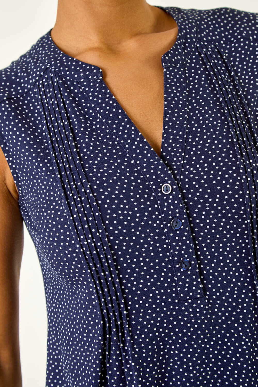 Navy Polka Dot Print Pintuck Vest, Image 6 of 5