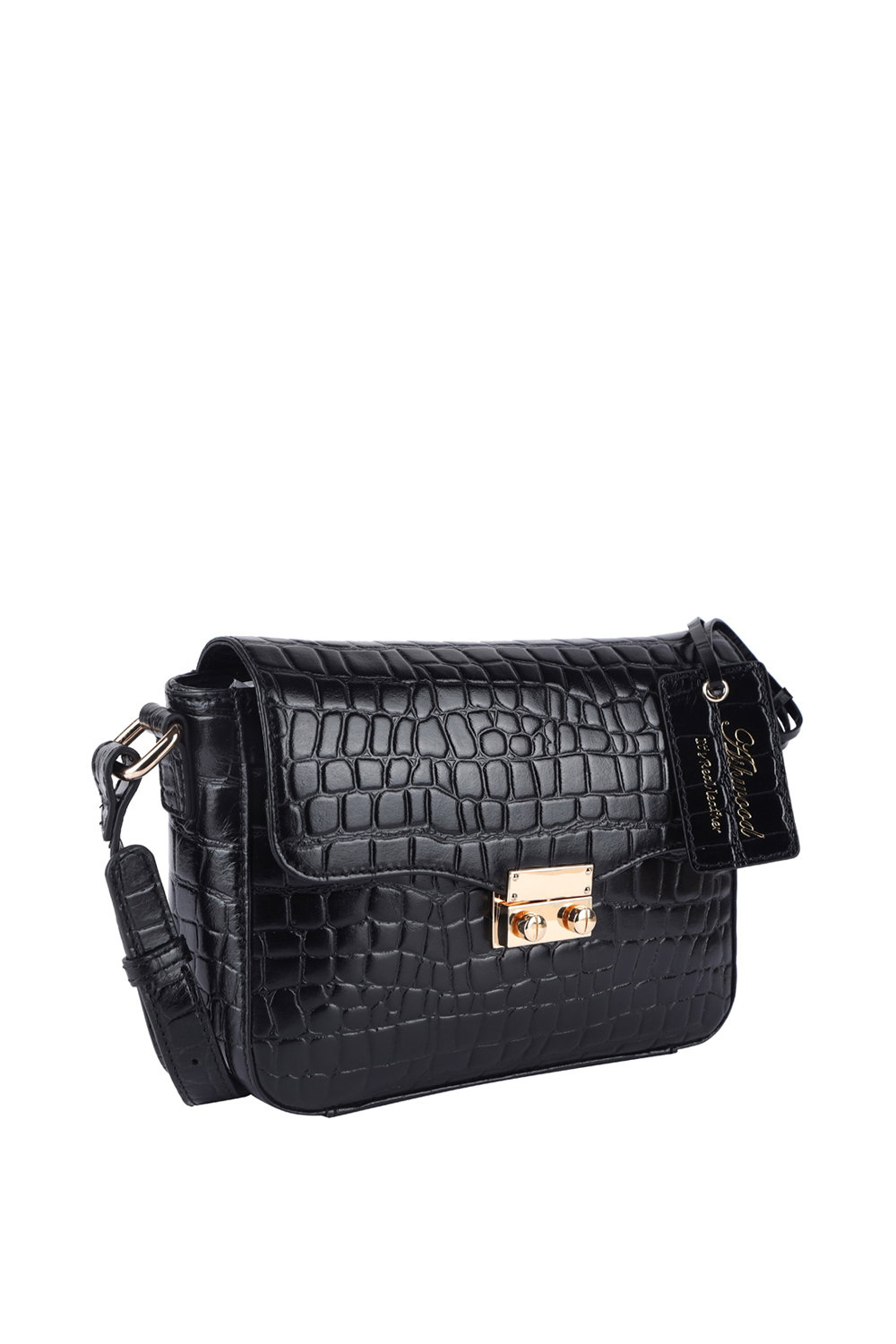 Black 'Elegance' Croc Embossed Leather Cross Body Bag, Image 3 of 5
