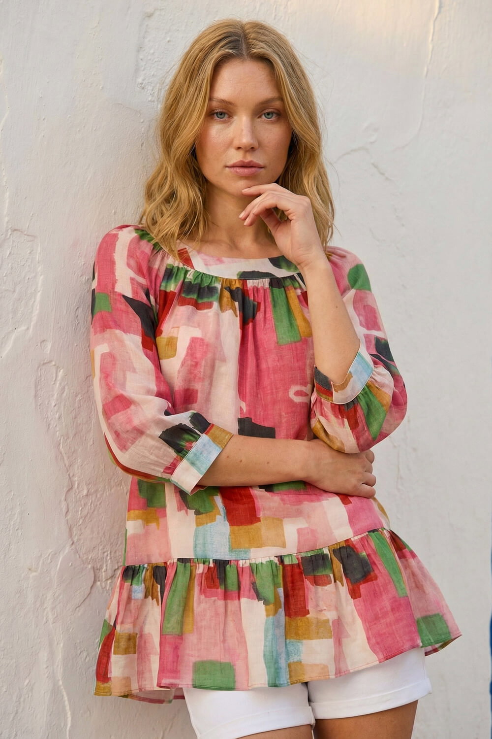 Pink Abstract Print Tunic Top, Image 4 of 4