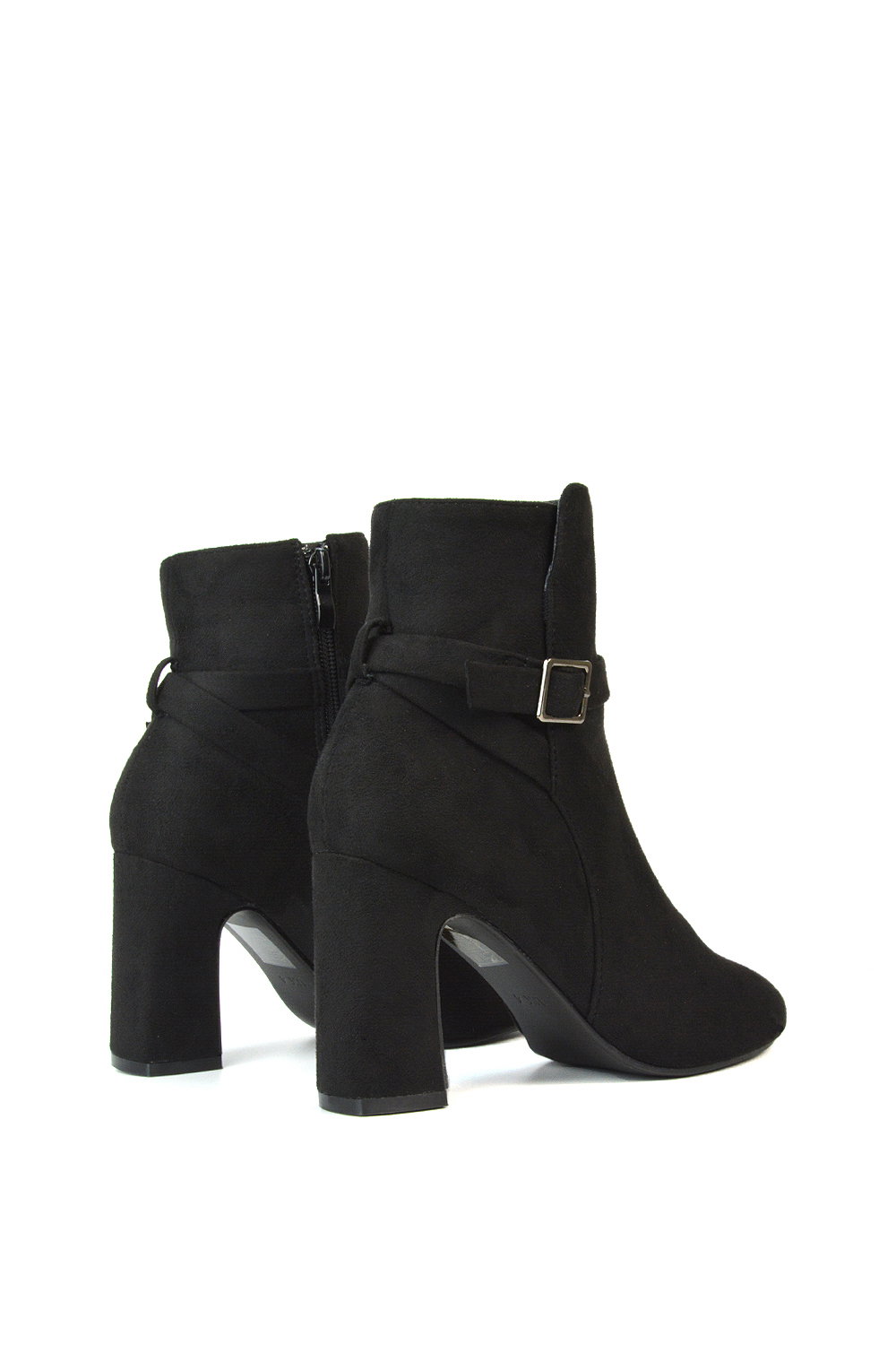 Black 'Mary' Block Mid High Heel Shoe Booties With Buckle Strap, Image 5 of 6