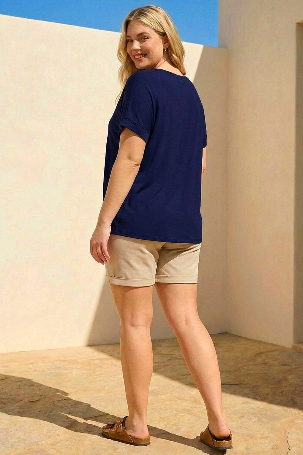 Navy Curve V-Neck Stretch Top, Image 4 of 4