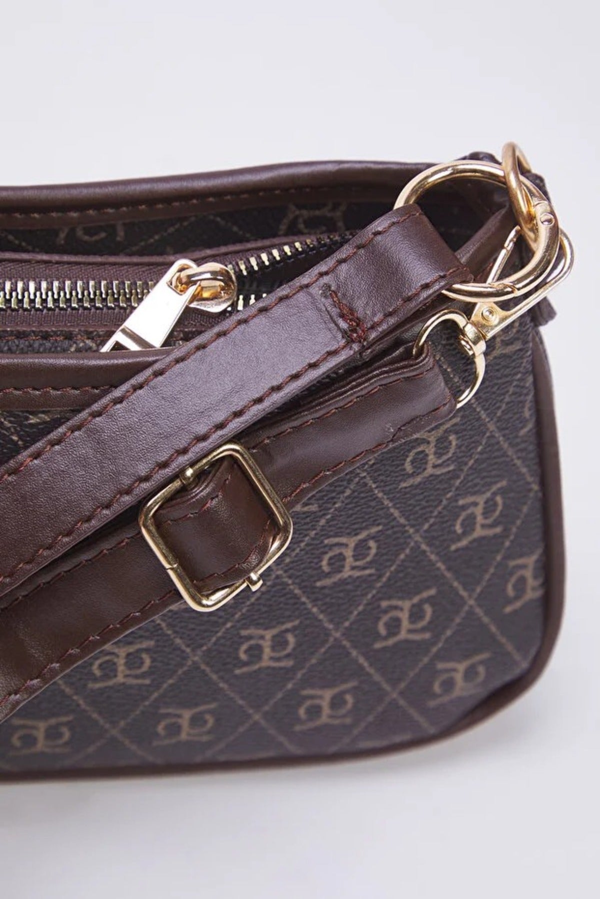 Dark Brown WOVCOR Dark Brown Patterned Adjustable Strap Mini City Shoulder Bag, Image 2 of 3