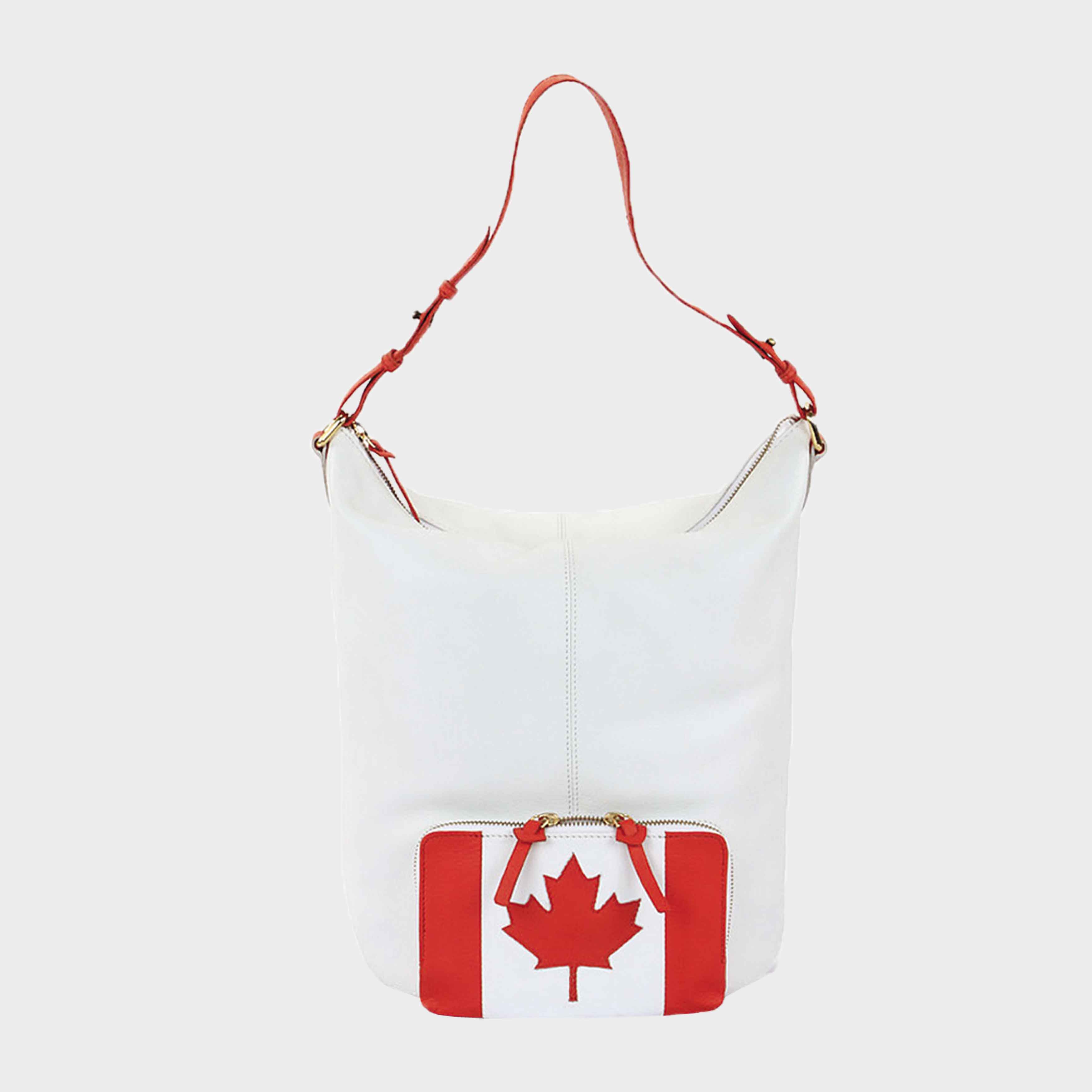 White 'MAPLE' White Canadian Flag Designer Leather Tote Bag, Image 1 of 1
