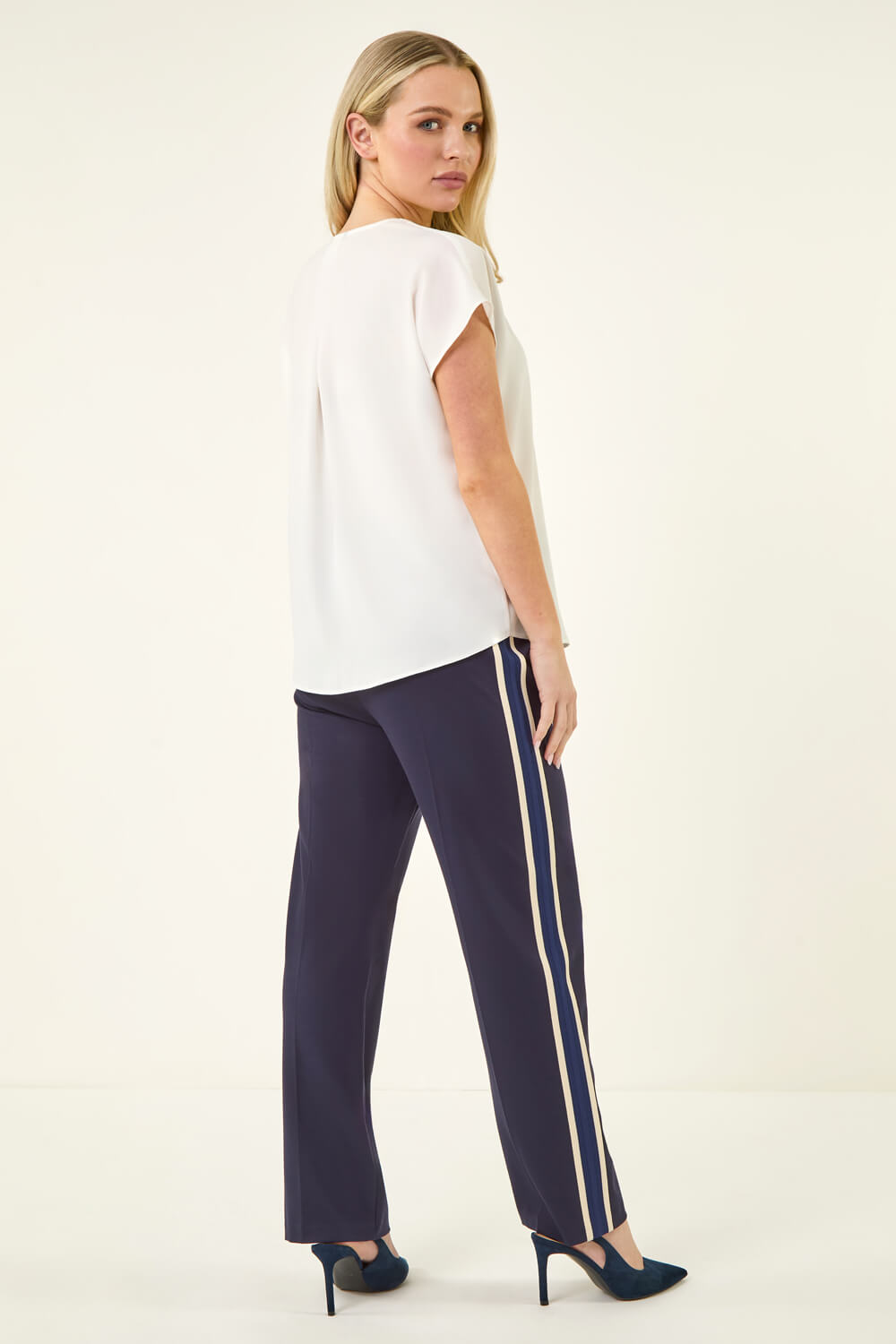 Ivory  Petite V-Neck Tuck Front Top, Image 6 of 7