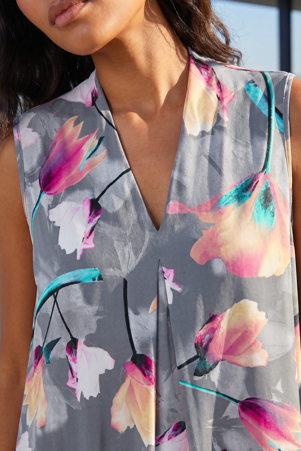 Pink Floral Print Pleat Front Vest, Image 5 of 4