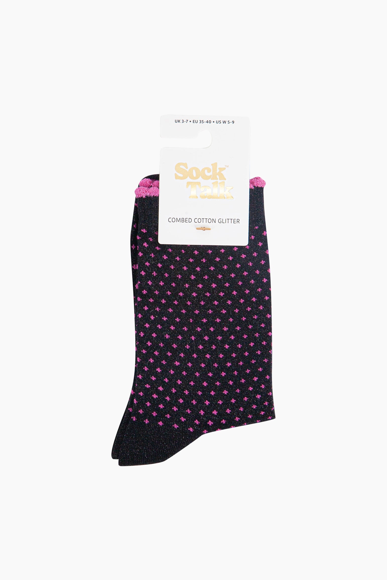 Black Polka Dots Combed Cotton Glitter Socks, Image 4 of 4