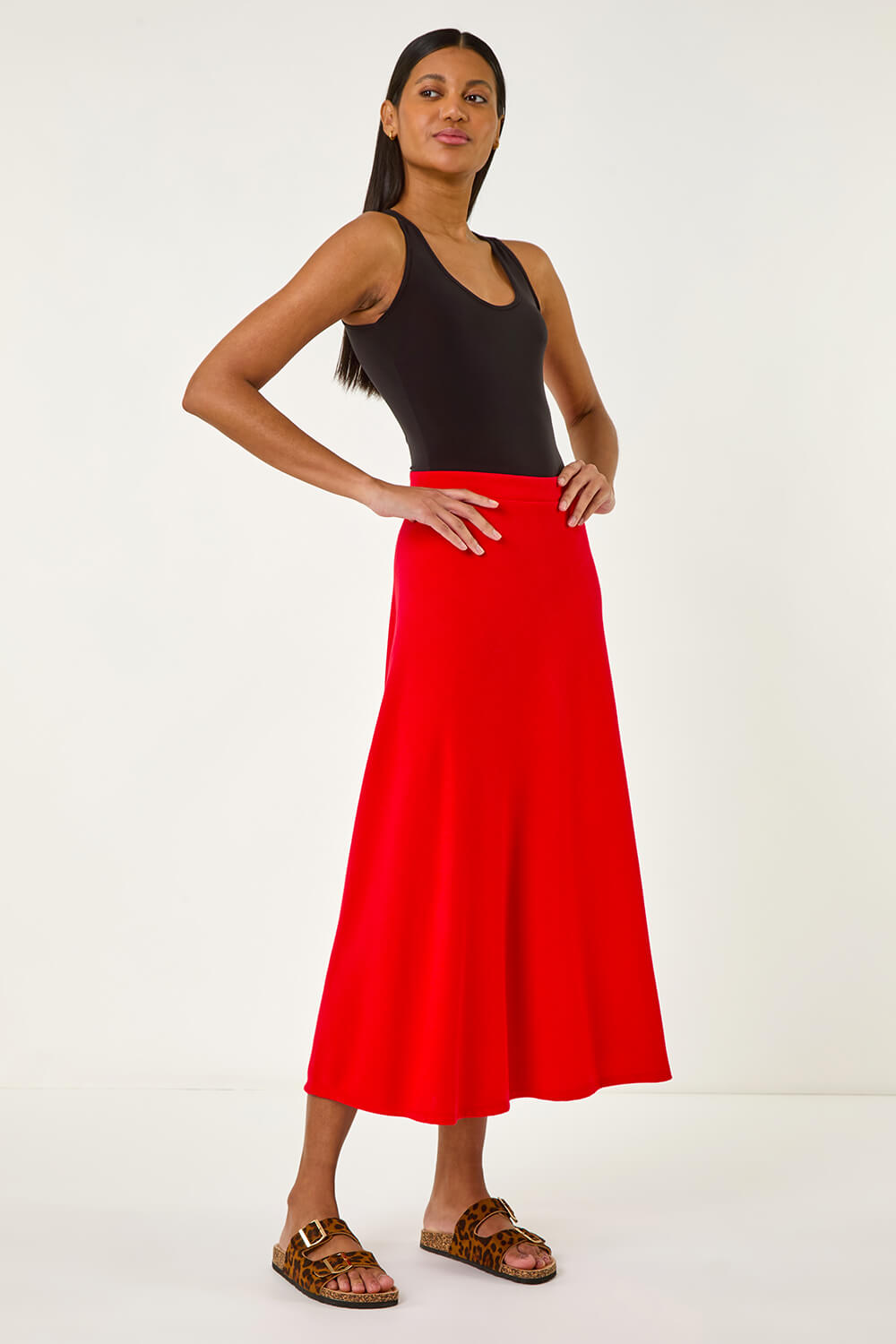 Red A-Line Pull On Stretch Skirt, Image 4 of 5
