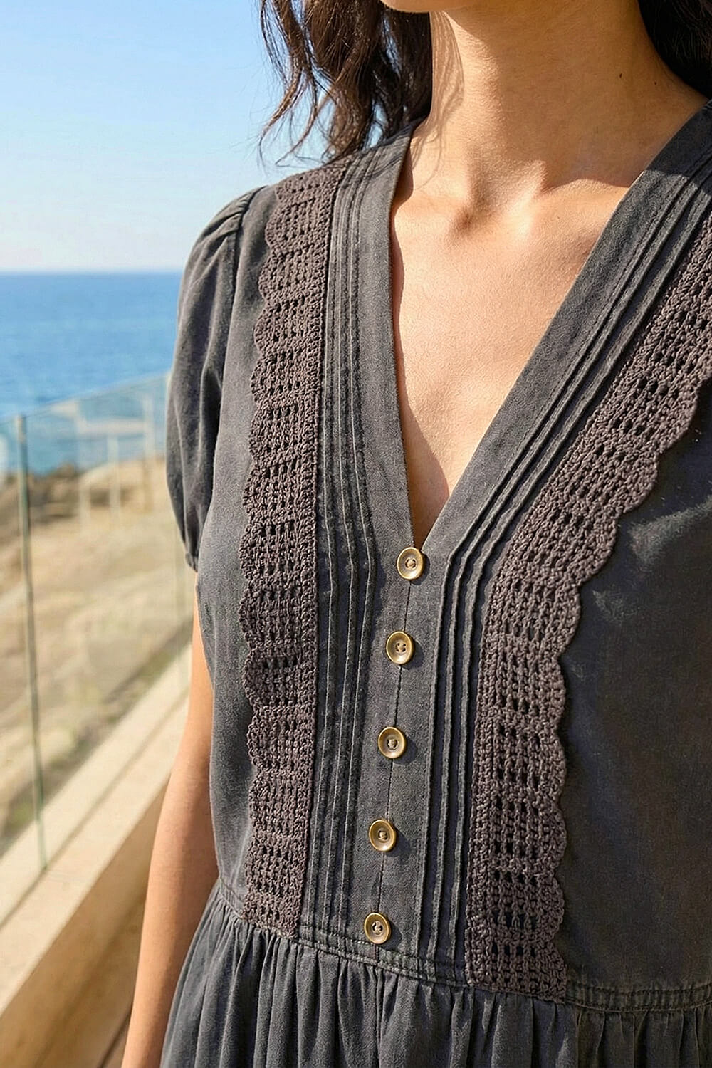 Black Cotton Crochet Trim Dress, Image 5 of 4