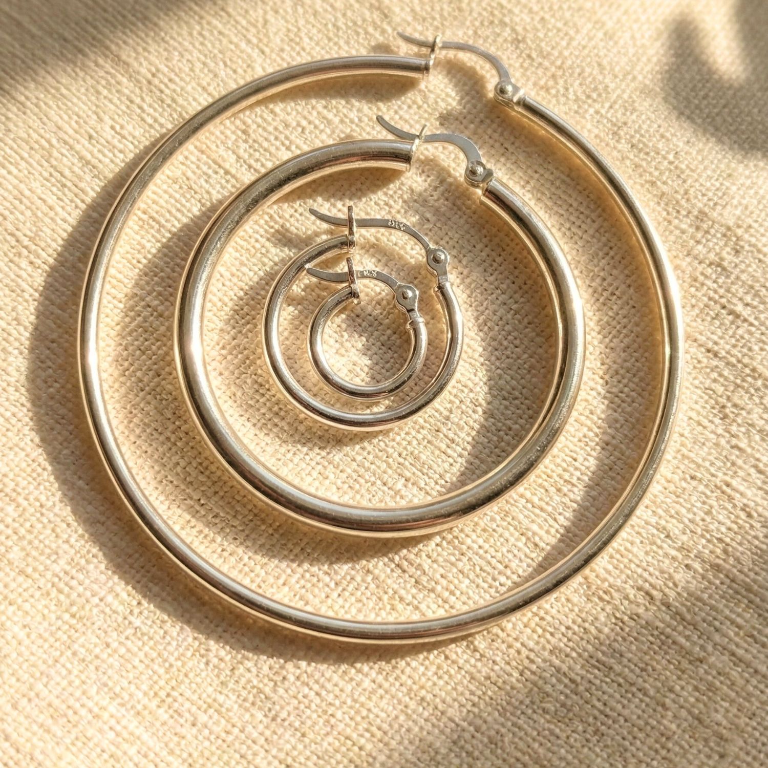 Silver Everyday Minimalist Plain Sterling Silver Hoop Earrings, Image 4 of 5