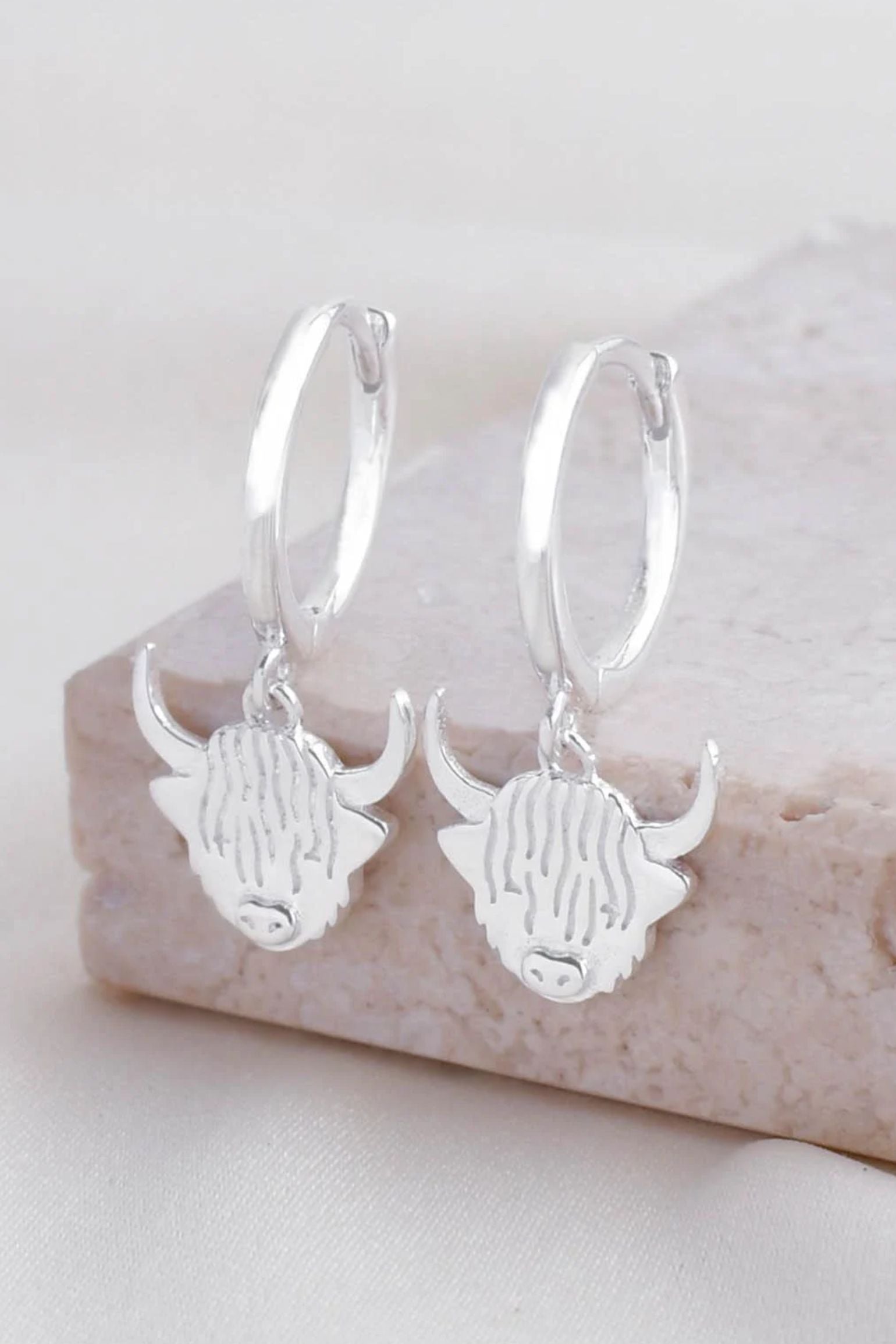 Silver Highland Cow Huggie Hoops, Image 1 of 3