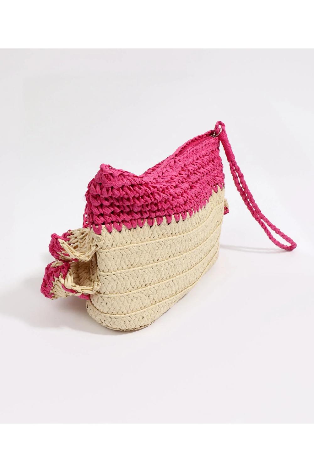  Saffira - Straw Clutch Bag - Hot Pink, Image 2 of 3