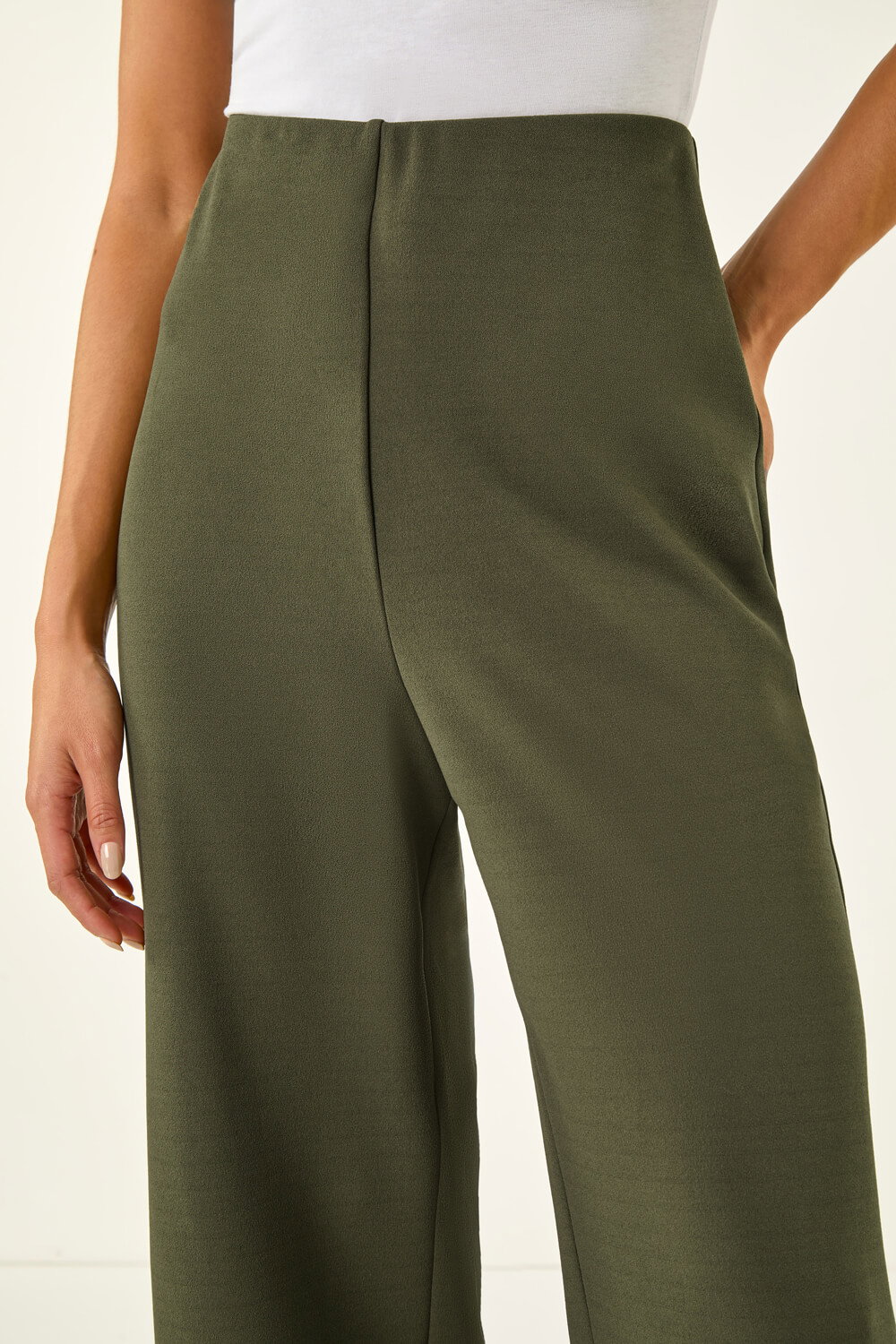 KHAKI Petite Wide Leg Crepe Stretch Trouser, Image 6 of 5