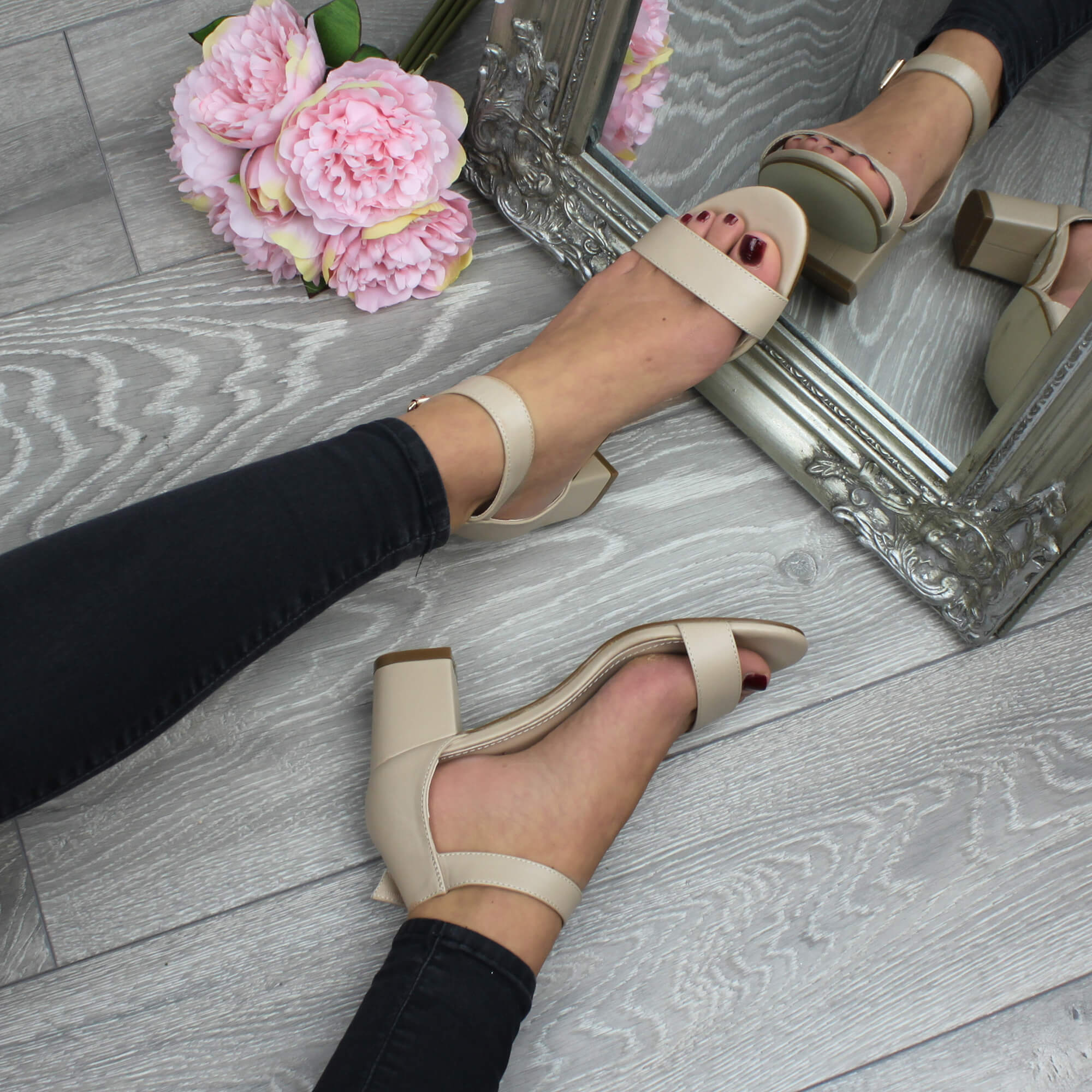 Natural AJVANI Natural Mid Block Heel Ankle Strap Sandals, Image 5 of 6
