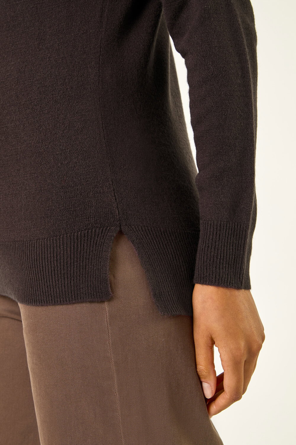 Chocolate Plain Soft Crew Neck Jumper, Image 6 of 5