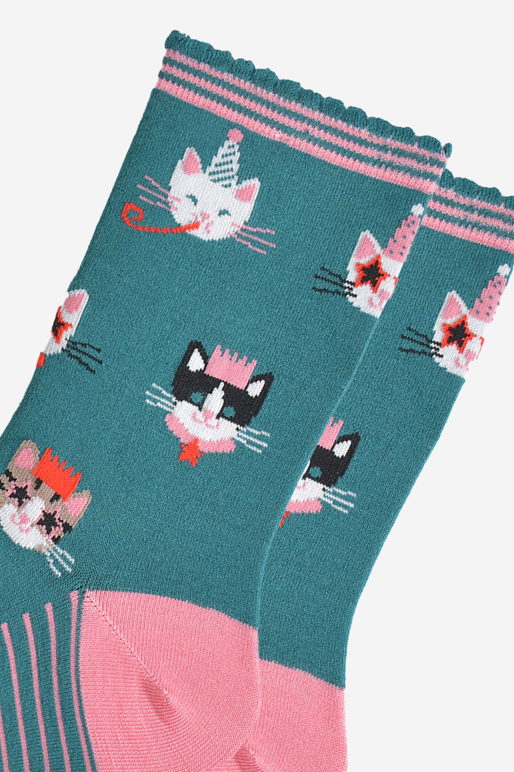 Green Funny Cats Christmas Party Bamboo Socks, Image 3 of 5