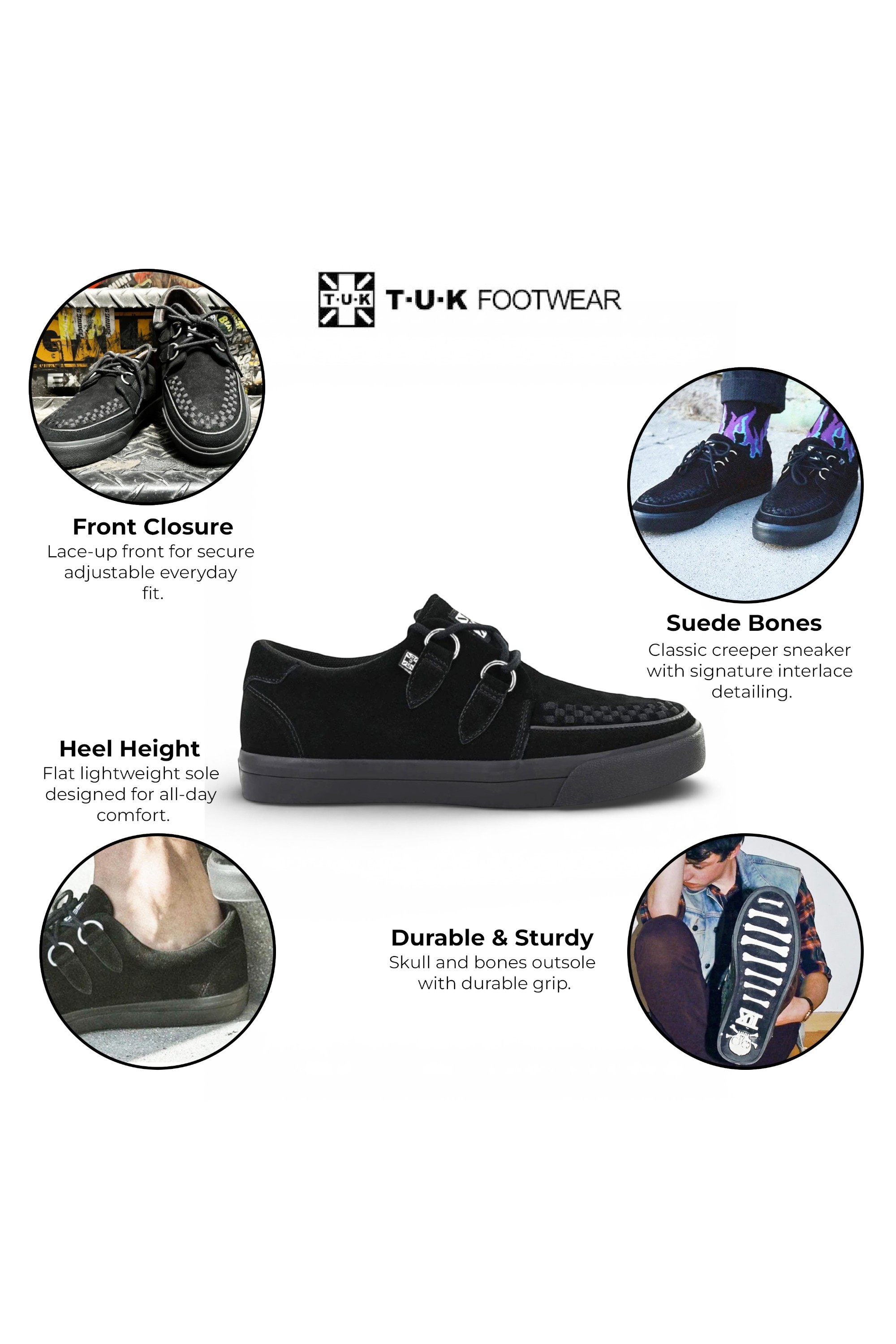 Black TUK Footwear Black Pointed Creeper Sneaker Suede Shoes, Image 3 of 8