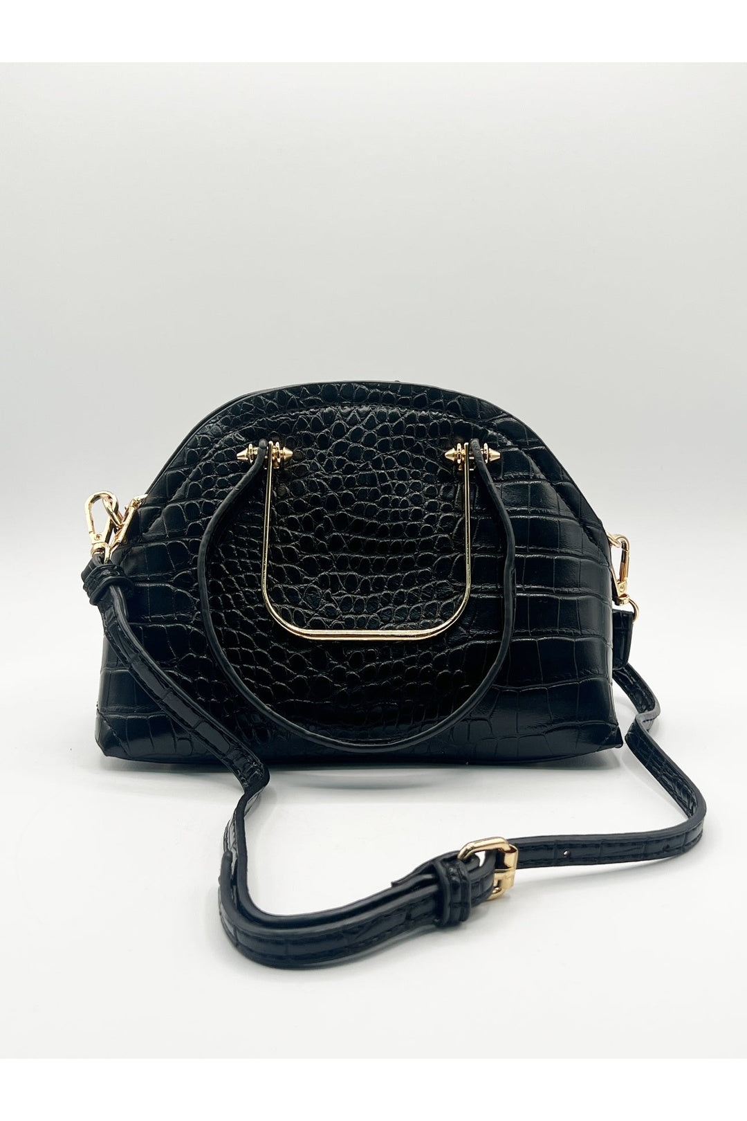 Dual Handle Croc Grab Bag in Black, Image 5 of 5