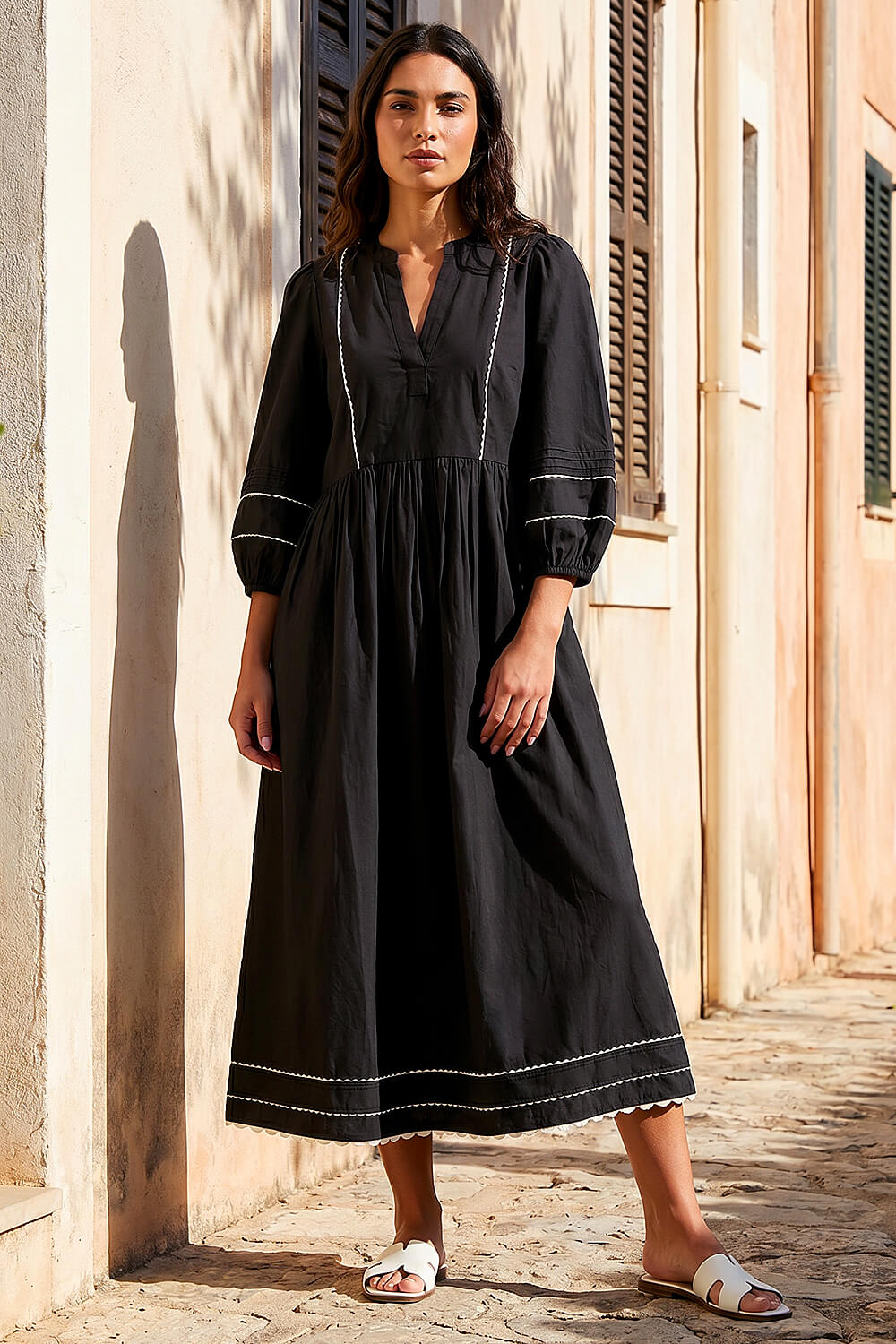 Black Ric Rac Collared Midi Dress, Image 3 of 4
