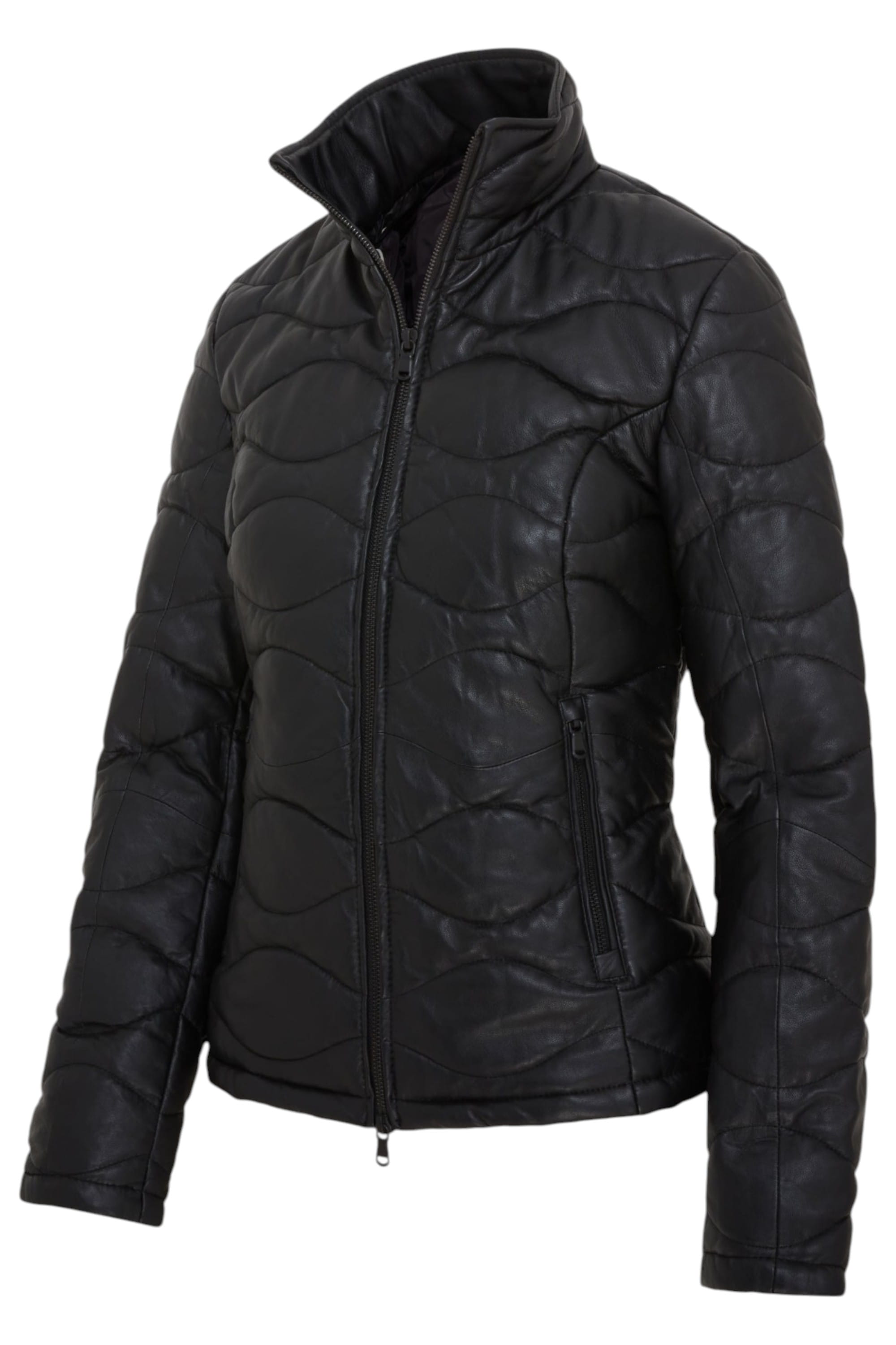 Black Infinity Leather Black Puffer Quilted Bomber Leather Jacket, Image 2 of 7