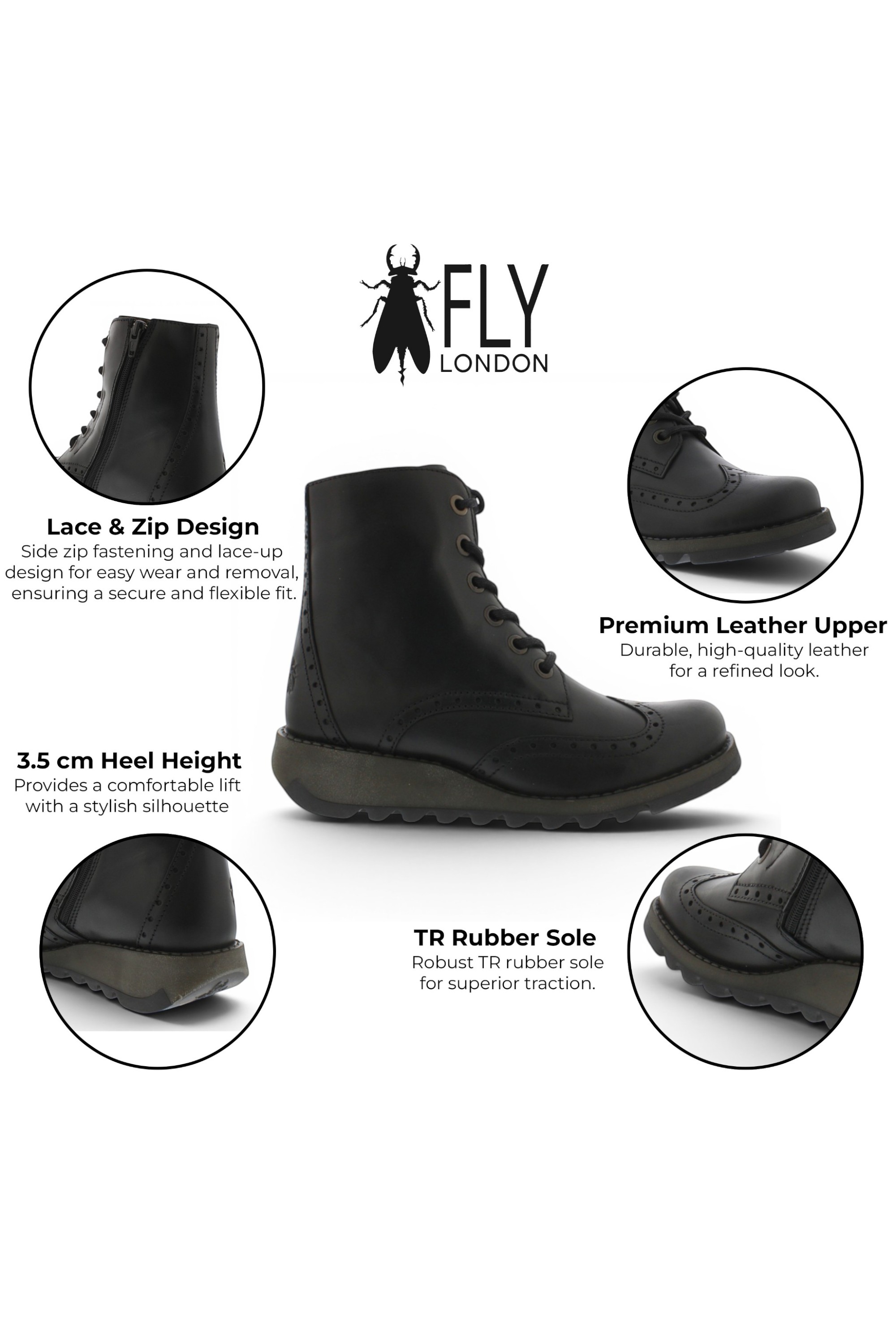 Black Womens Leather Ankle Boots-SARL069, Image 3 of 5