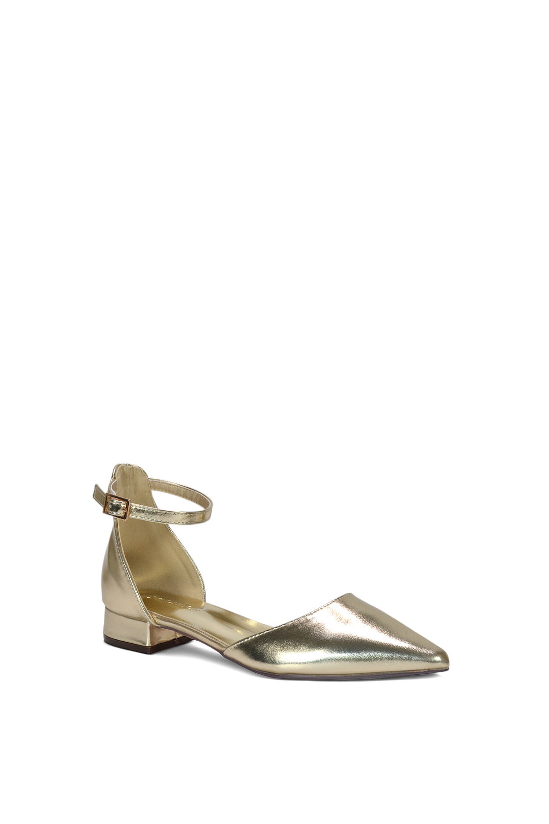 Gold XY LONDON Gold 'Jenny' Low Heel Flat Pointed Toe Ankle Strap Court Shoes, Image 2 of 6