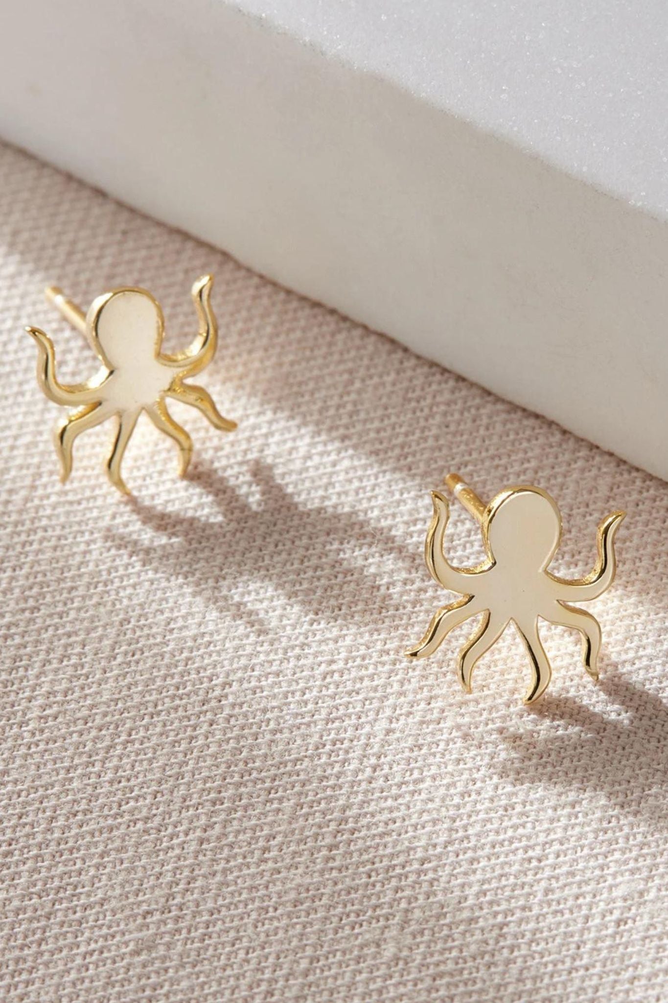 Gold Sterling Silver Octopus Stud Earrings, Image 2 of 2