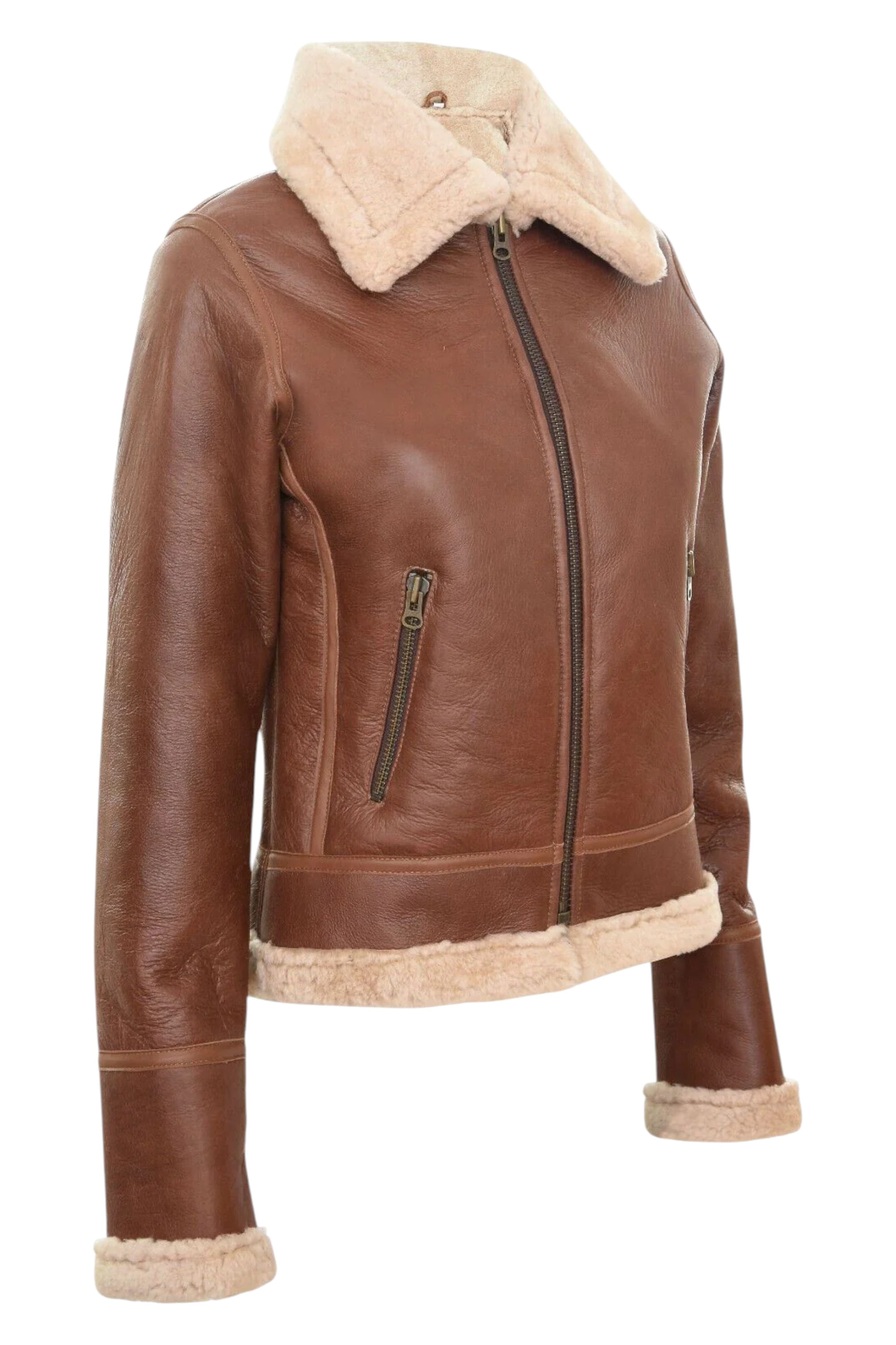 Brown Womens B3 Sheepskin Flying Jacket-Kano, Image 2 of 5