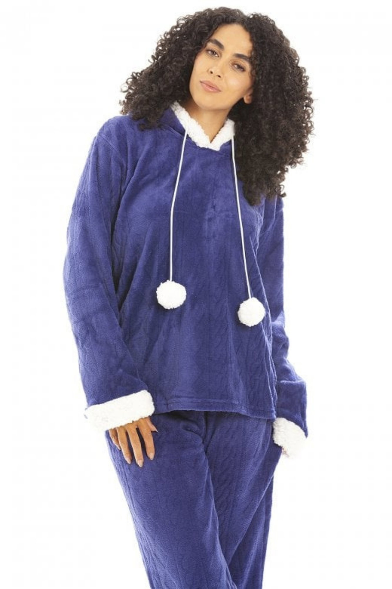 Navy Camille Lingerie Navy Supersoft Hooded Pyjama Set, Image 4 of 5