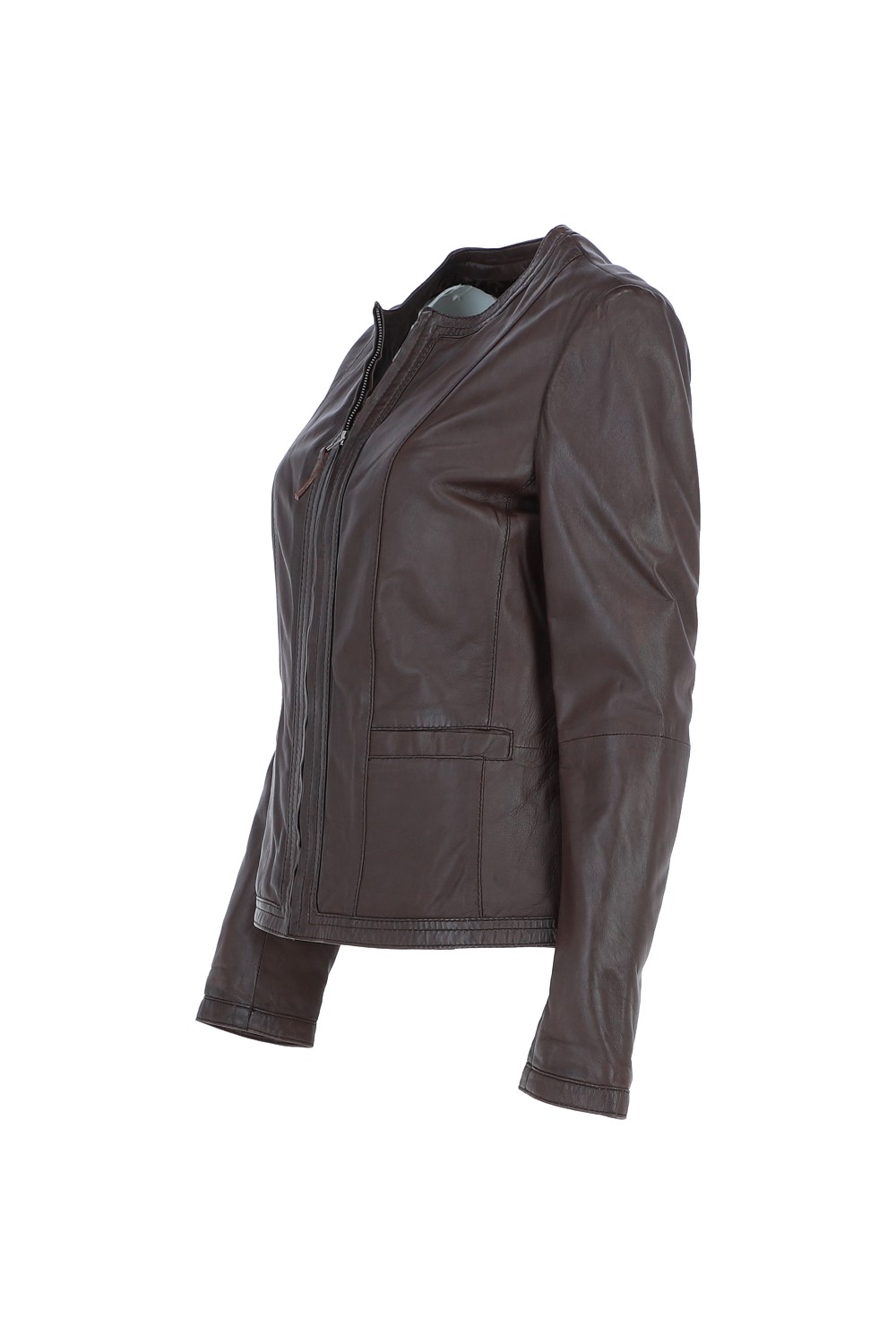 Brown Ashwood Leather Brown 'Liona' Collarless Leather Jacket, Image 3 of 5
