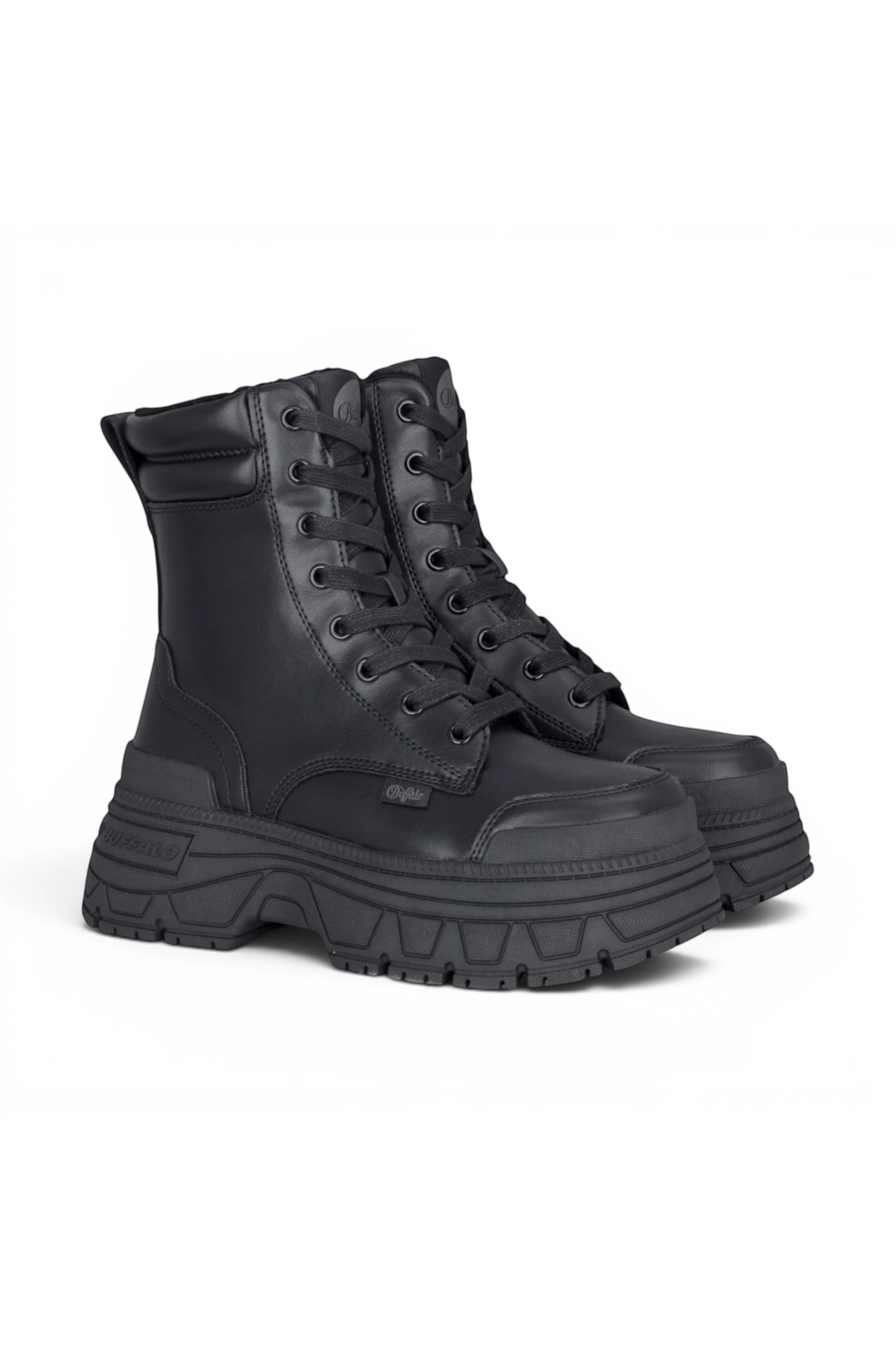 Black Womens Heel Mid High Combat Boots-Fusion, Image 2 of 7