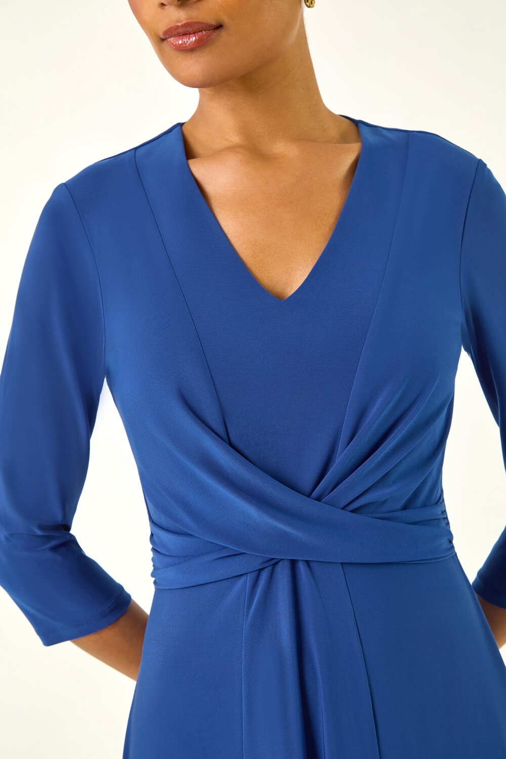 Royal Blue Stretch Crossover Midi Dress, Image 6 of 5