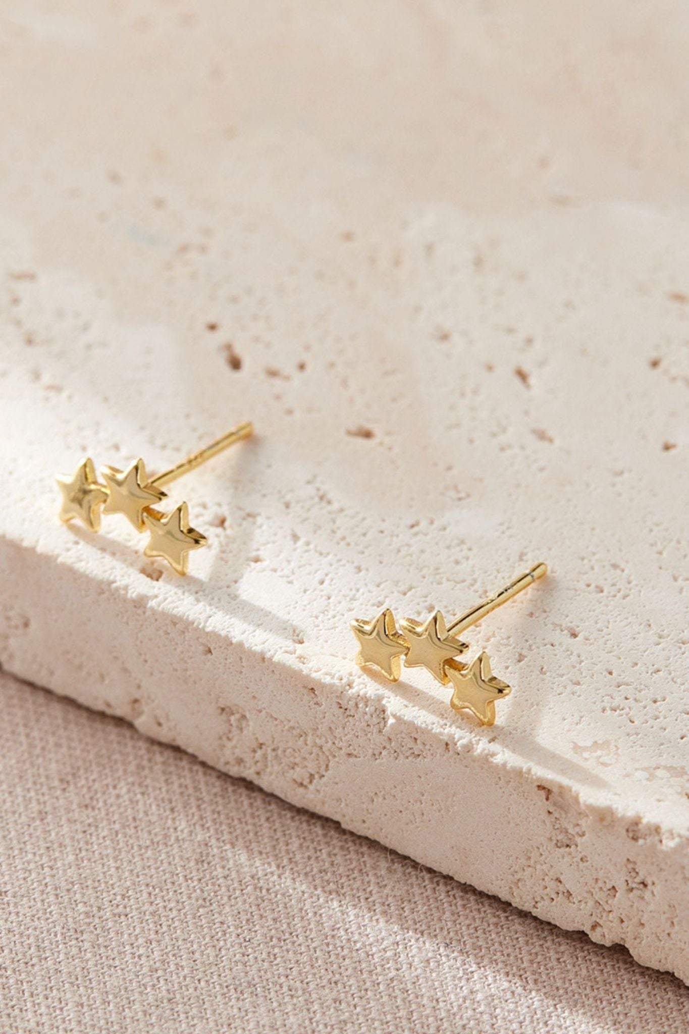 Gold Sterling Silver Triple Star Stud Earrings, Image 2 of 2