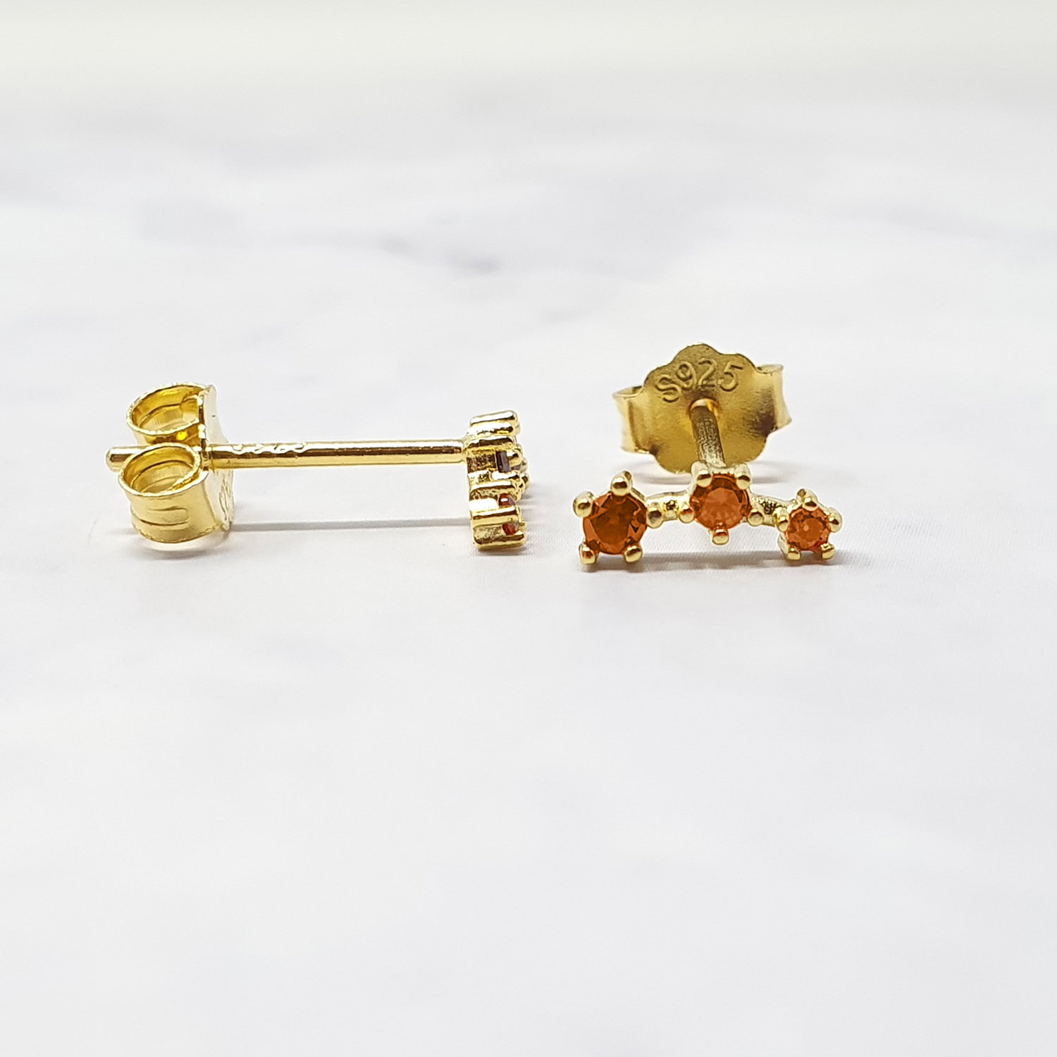 Orange Citrine November Birthstone Climber Stud Earrings, Image 2 of 2
