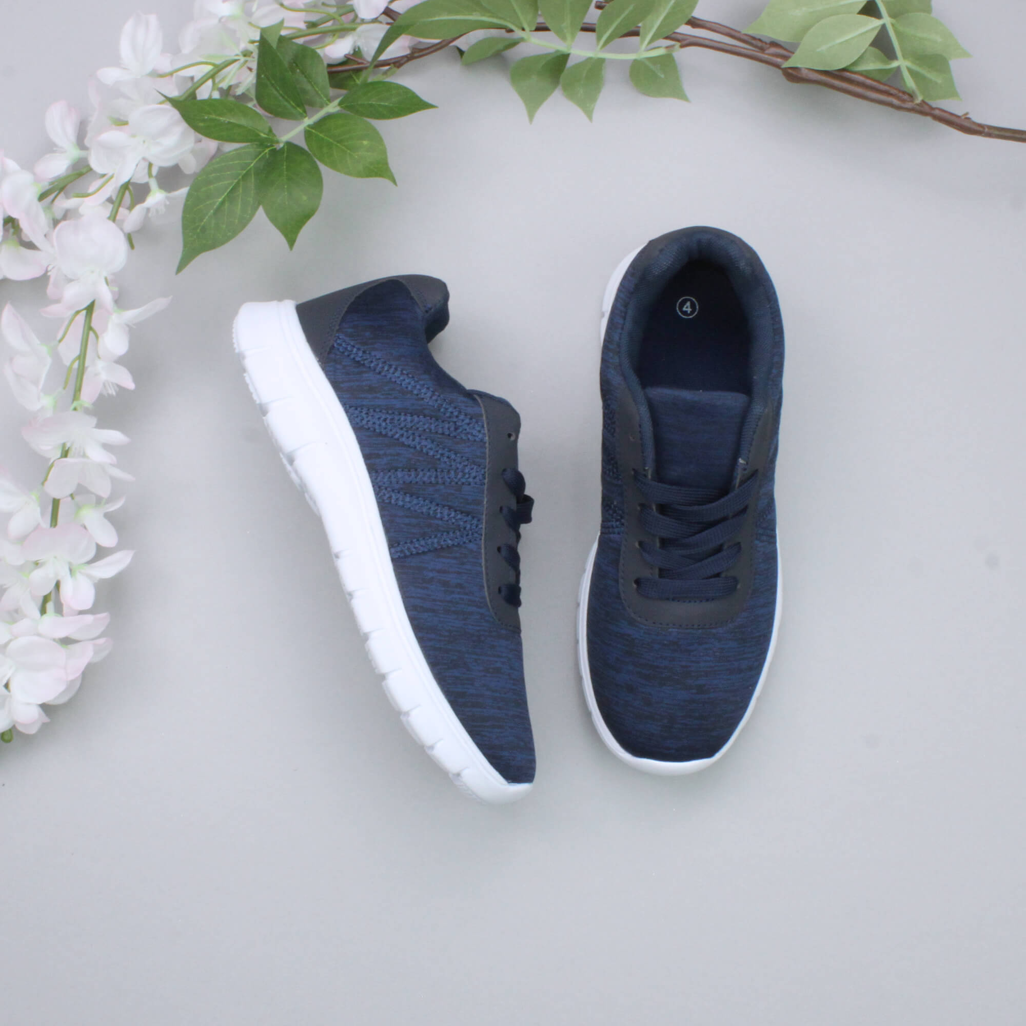 Navy Blue AJVANI Navy Blue Lace Up Memory Foam Trainers, Image 4 of 6