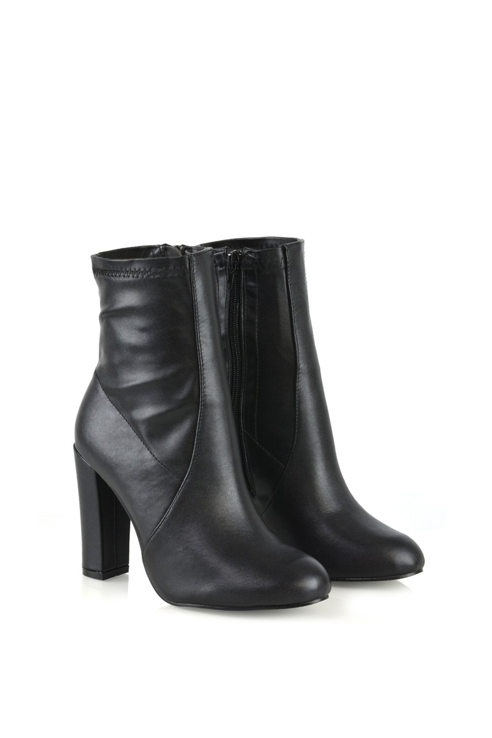 Black XY LONDON Black 'Margot' Block High Heeled Zip-up Stretch Sock Ankle Boots, Image 5 of 5