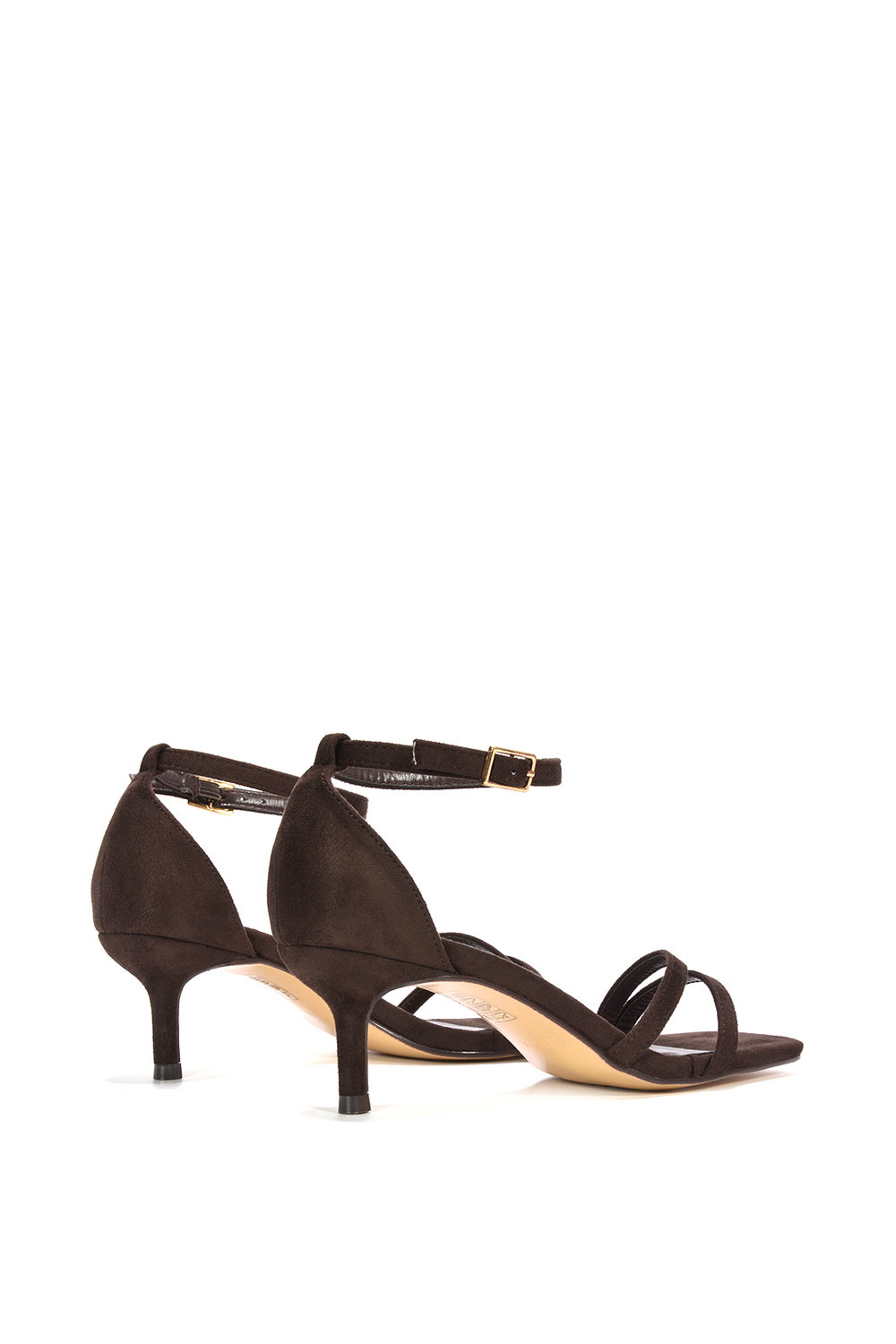 Brown XY LONDON Brown 'Lea' Open Toe Strappy Low Kitten Heel Sandal Shoes, Image 3 of 6