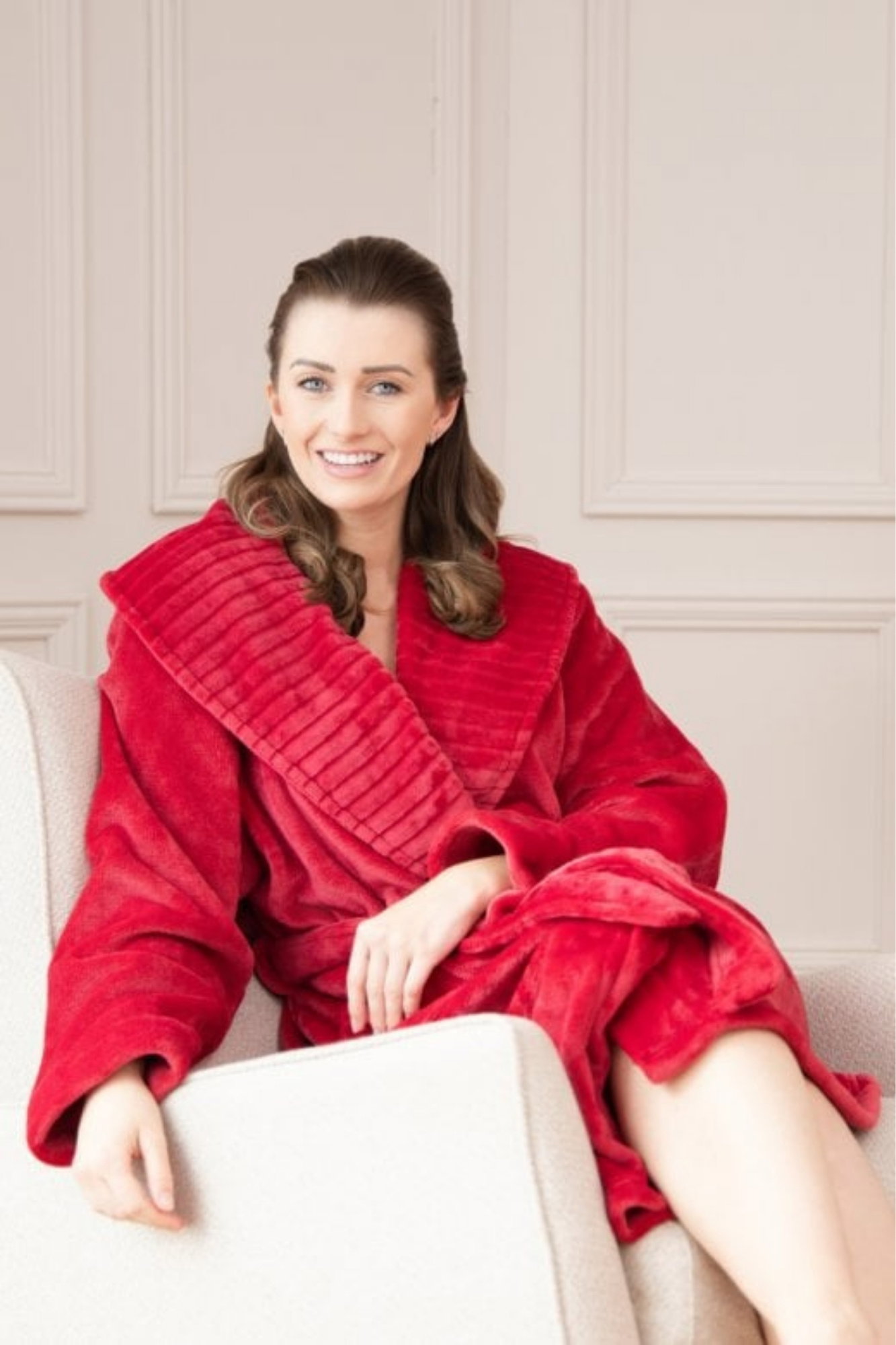 Burgundy Camille Lingerie Burgundy Supersoft Fleece Ribbed Collar Robe, Image 3 of 7