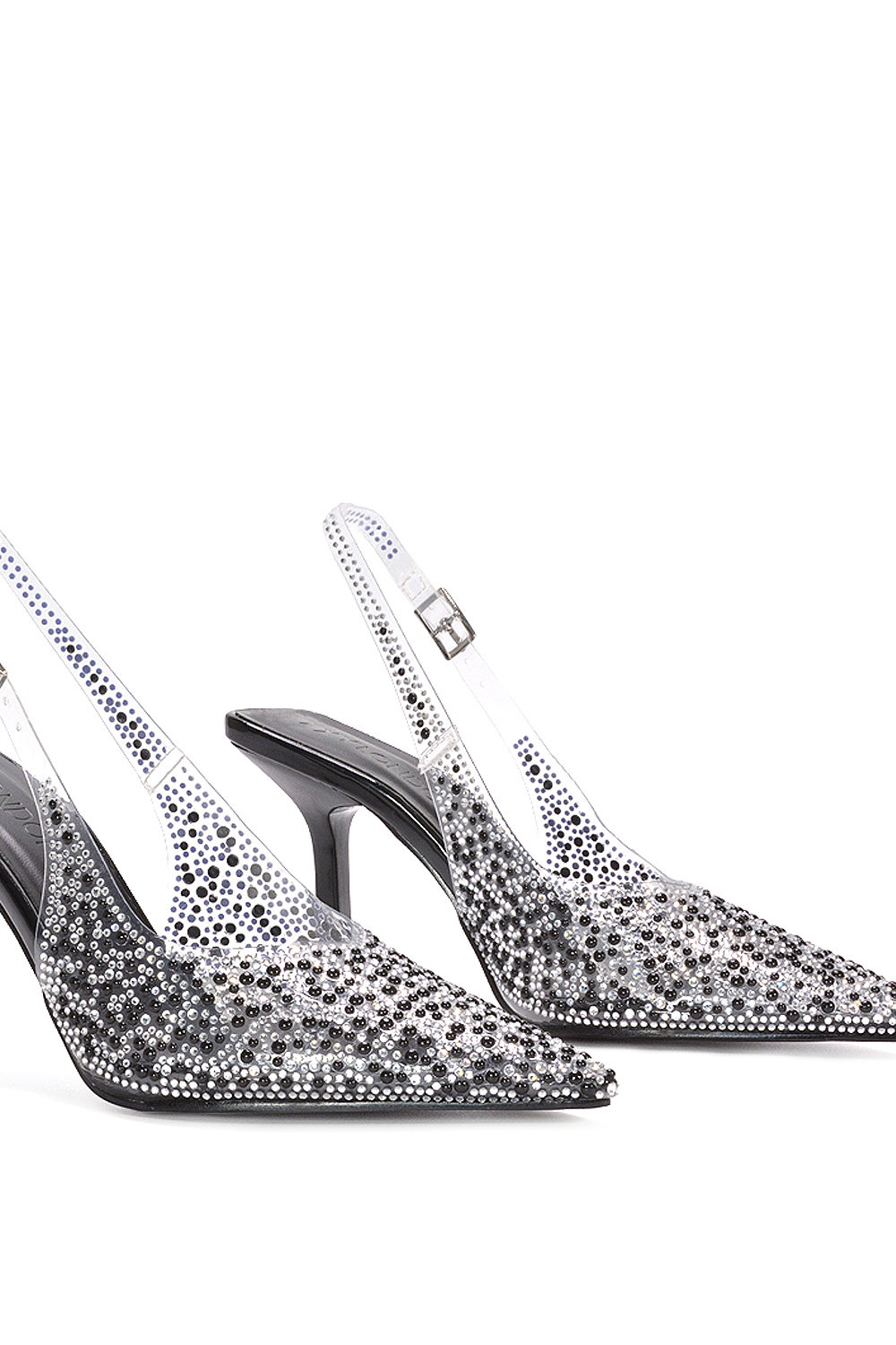 Black XY LONDON Black 'Pauline' Perspex Slingback High Heels With Crystal Details, Image 6 of 6