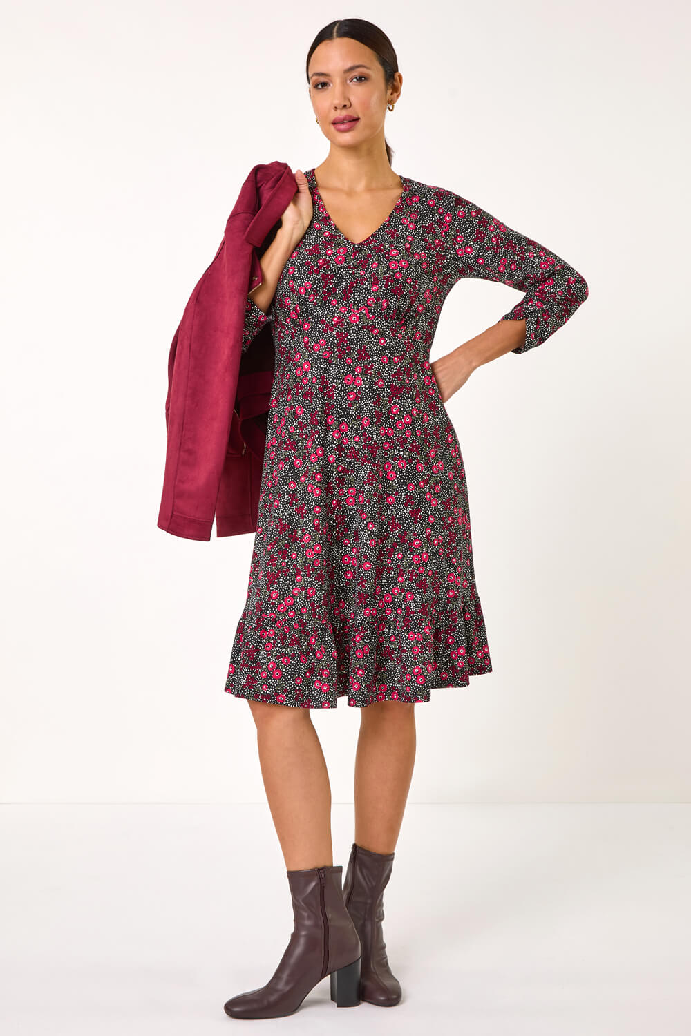 PINK Disty Floral Print V-Neck Stretch Dress, Image 4 of 5
